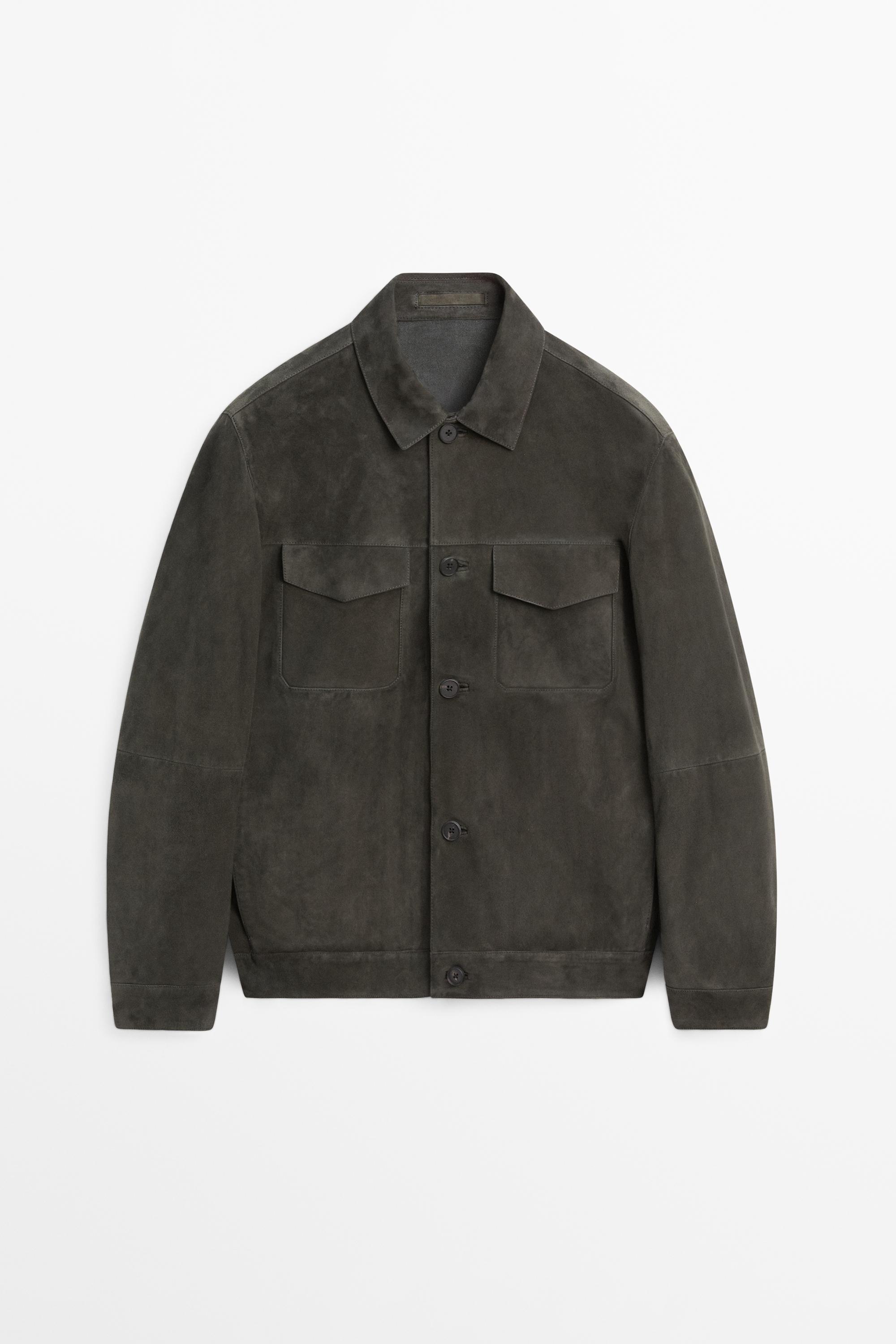 Suede leather jacket with pockets — BLUISH GREY