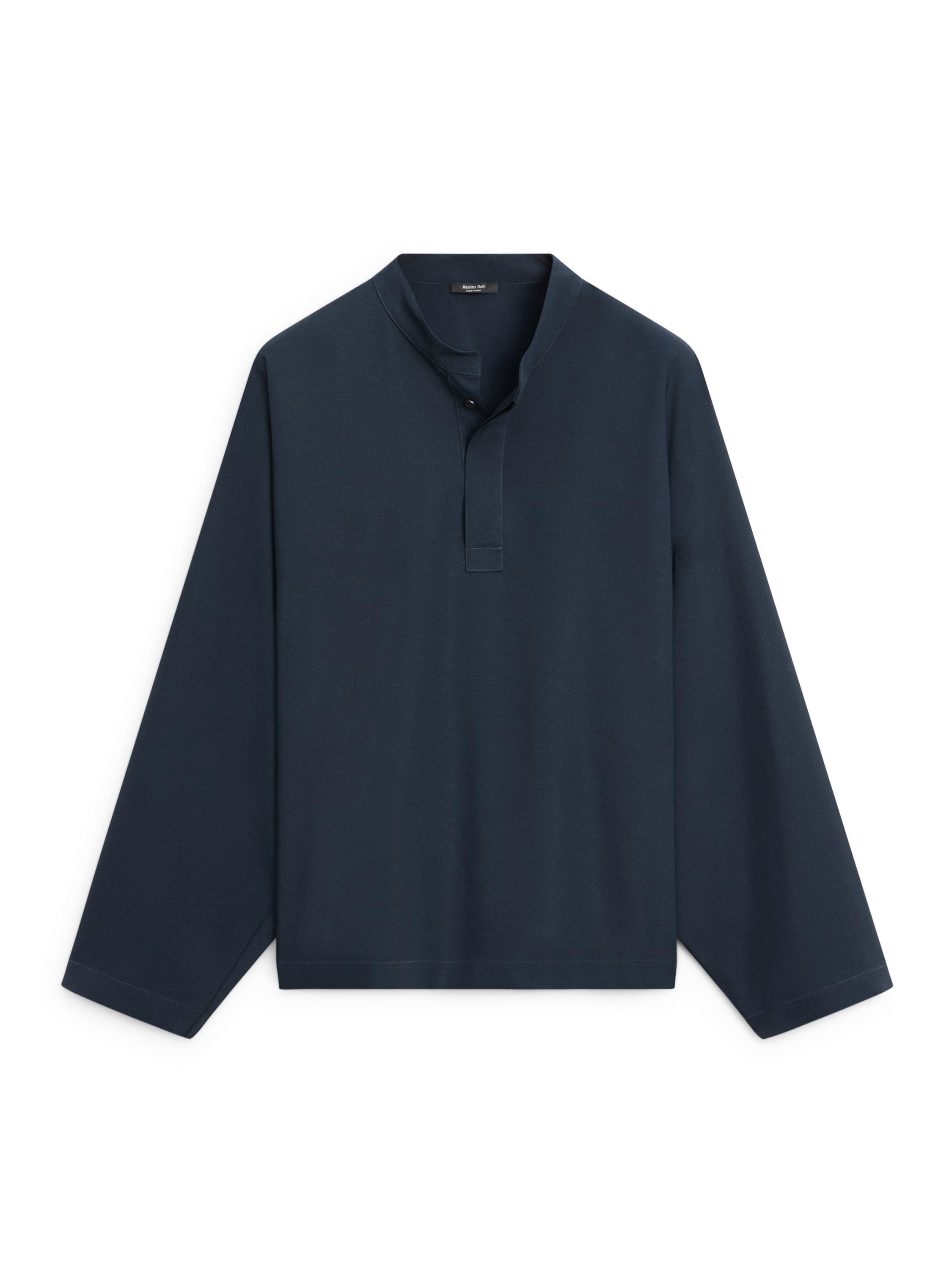 Flowing stand collar blouse — NAVY BLUE