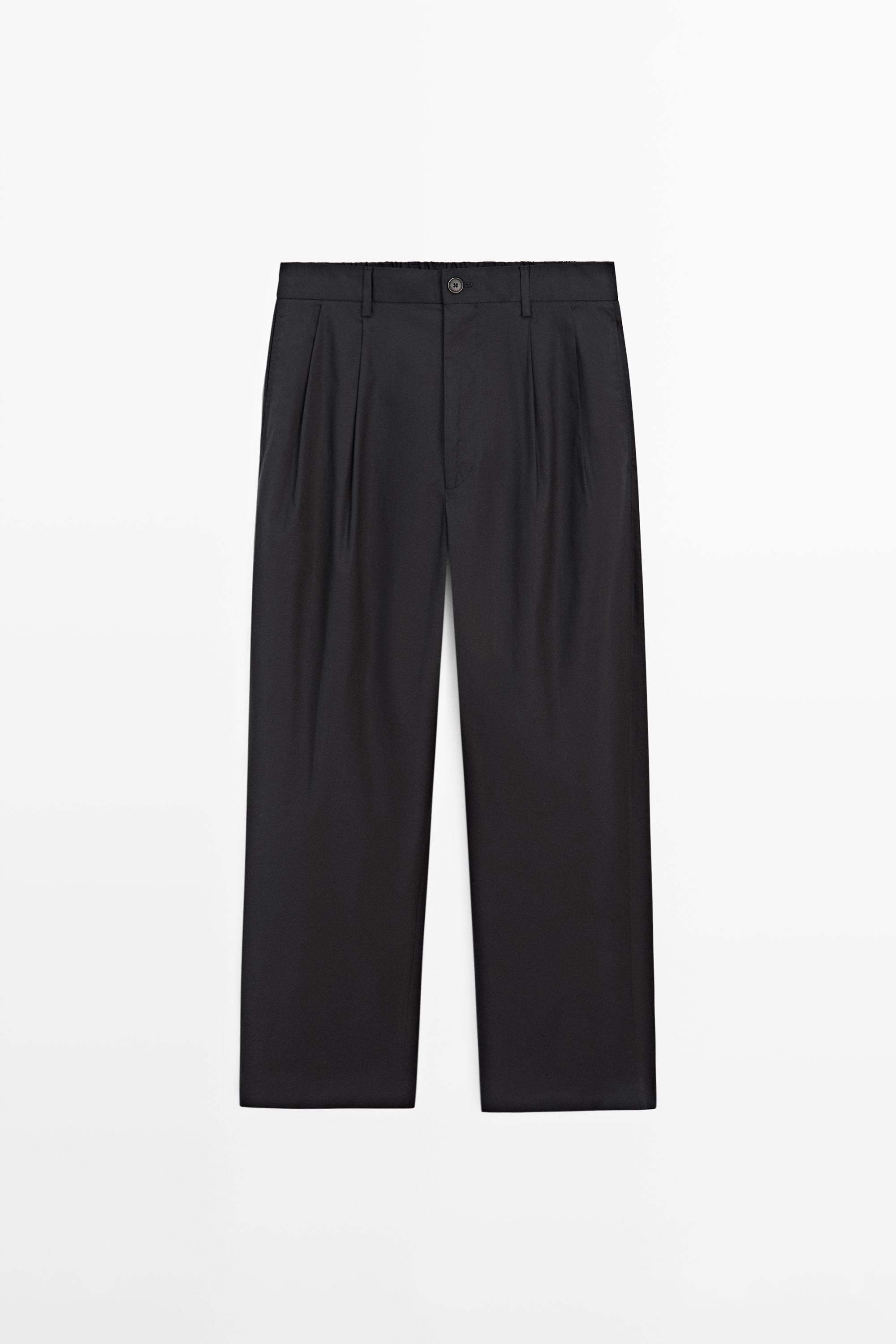 Cotton trousers with double darts — NAVY BLUE