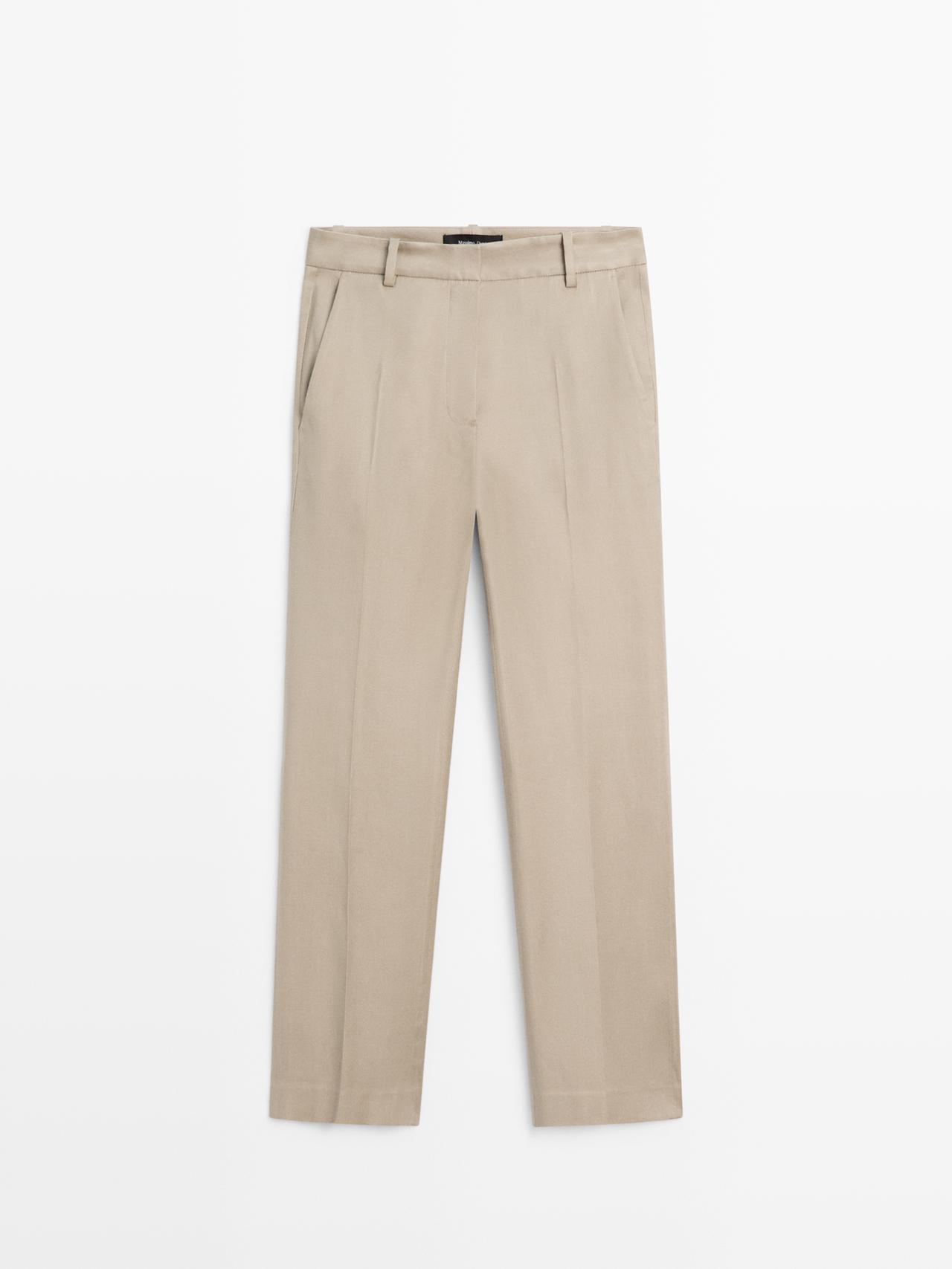 Pantalon Droit En Lin - Beige - 34 - Massimo Dutti - Femme