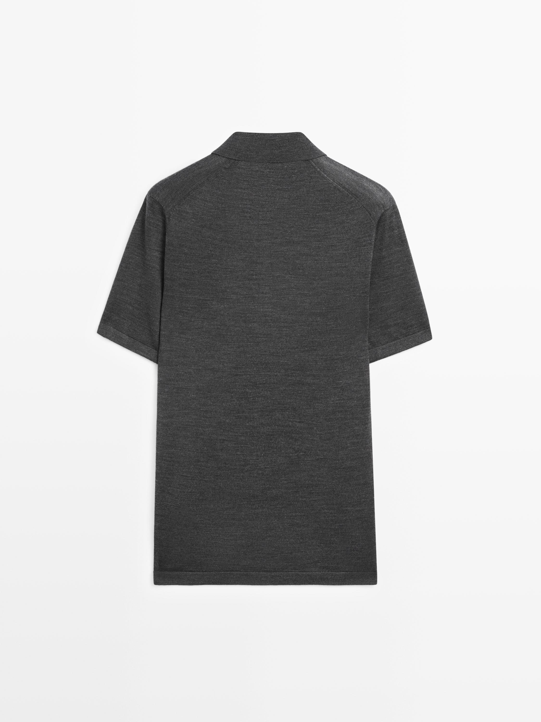 Knit V-neck polo shirt — KHAKI GREEN