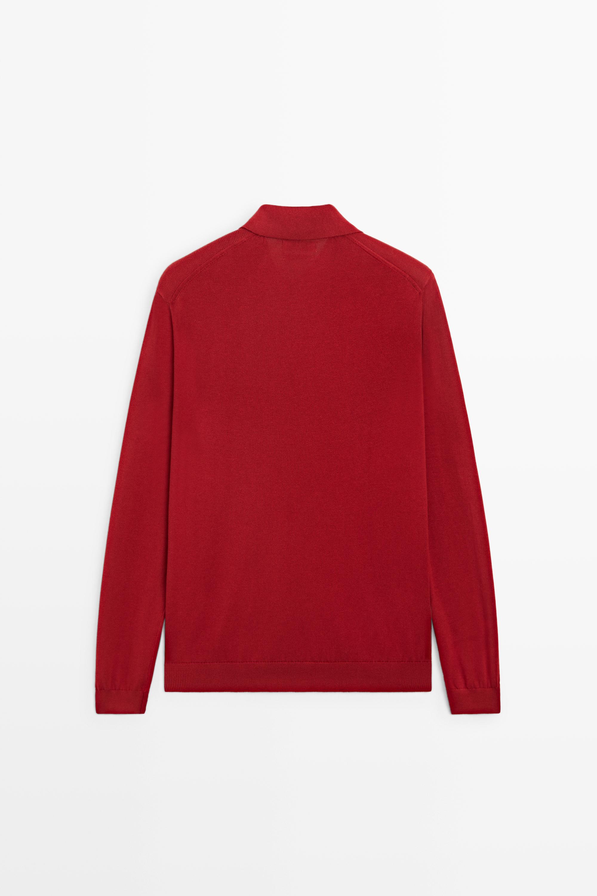 100% cotton knit polo sweater — RED