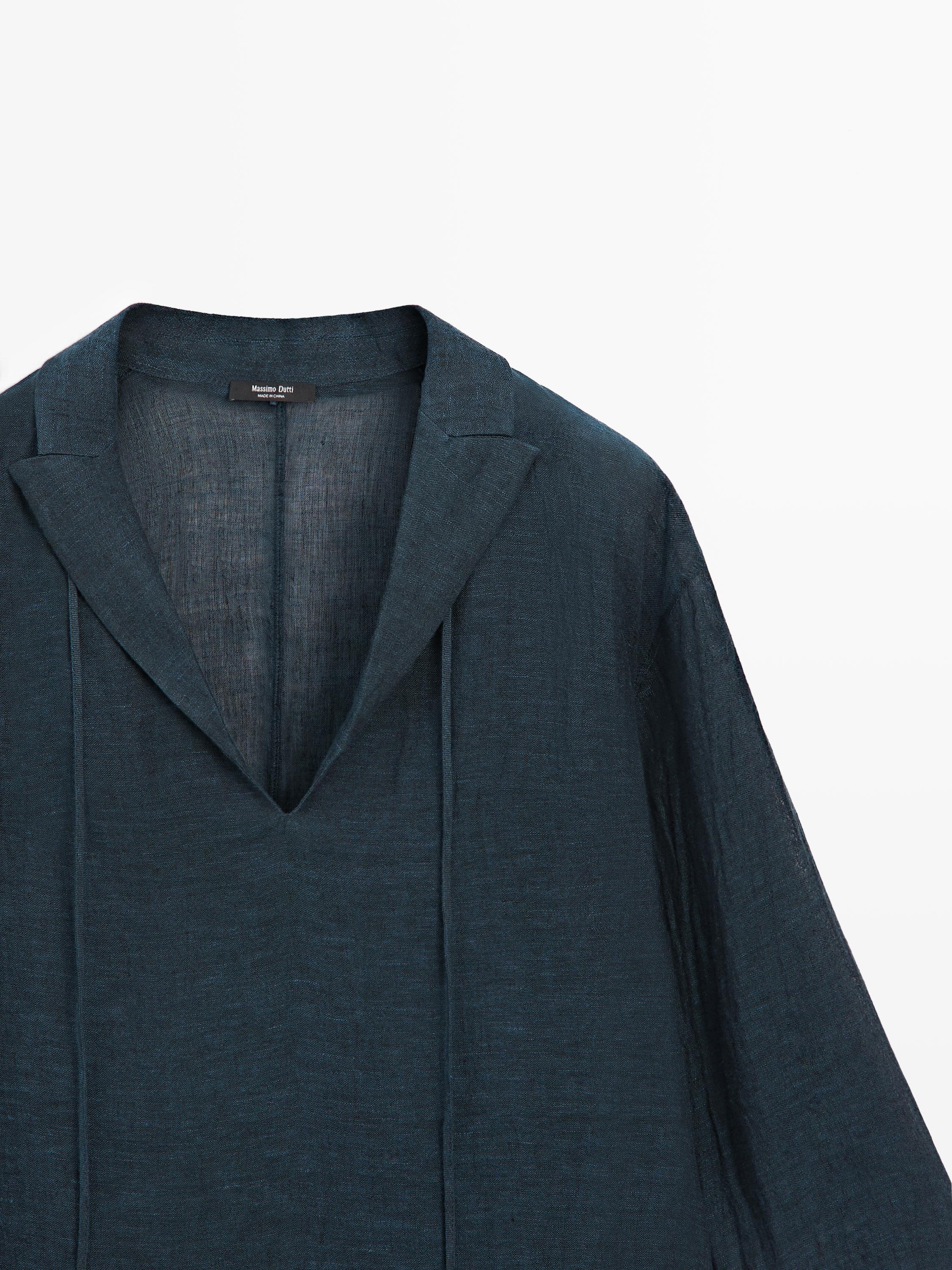 100% linen flowing collared blouse — LEAD