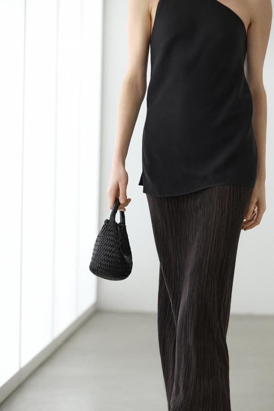 Çizgili pilili midi etek (total look)
