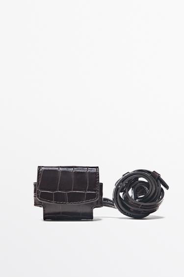 Crocodile-textured leather AirPods case — BROWN 1