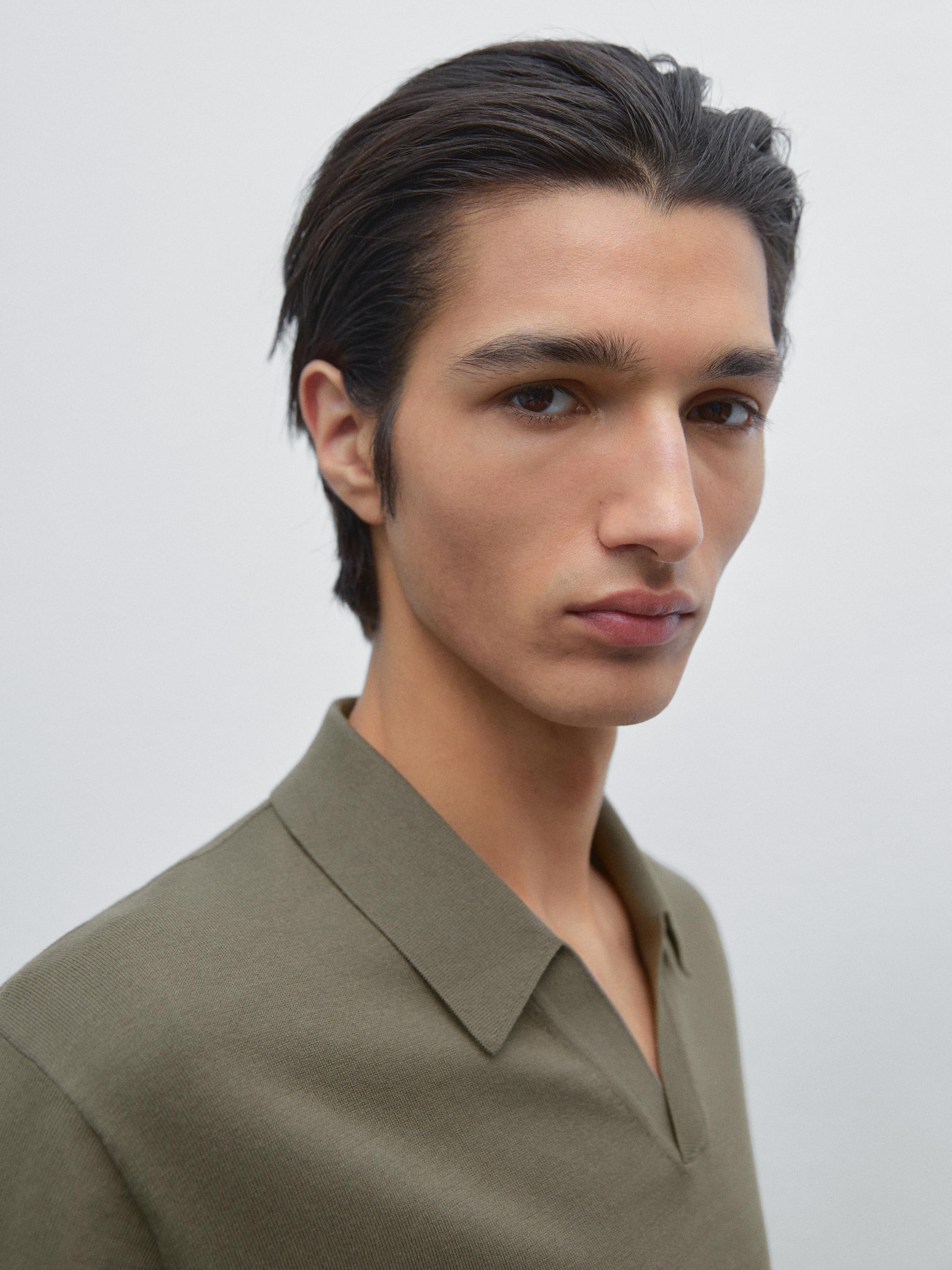 Short sleeve cotton knit polo shirt