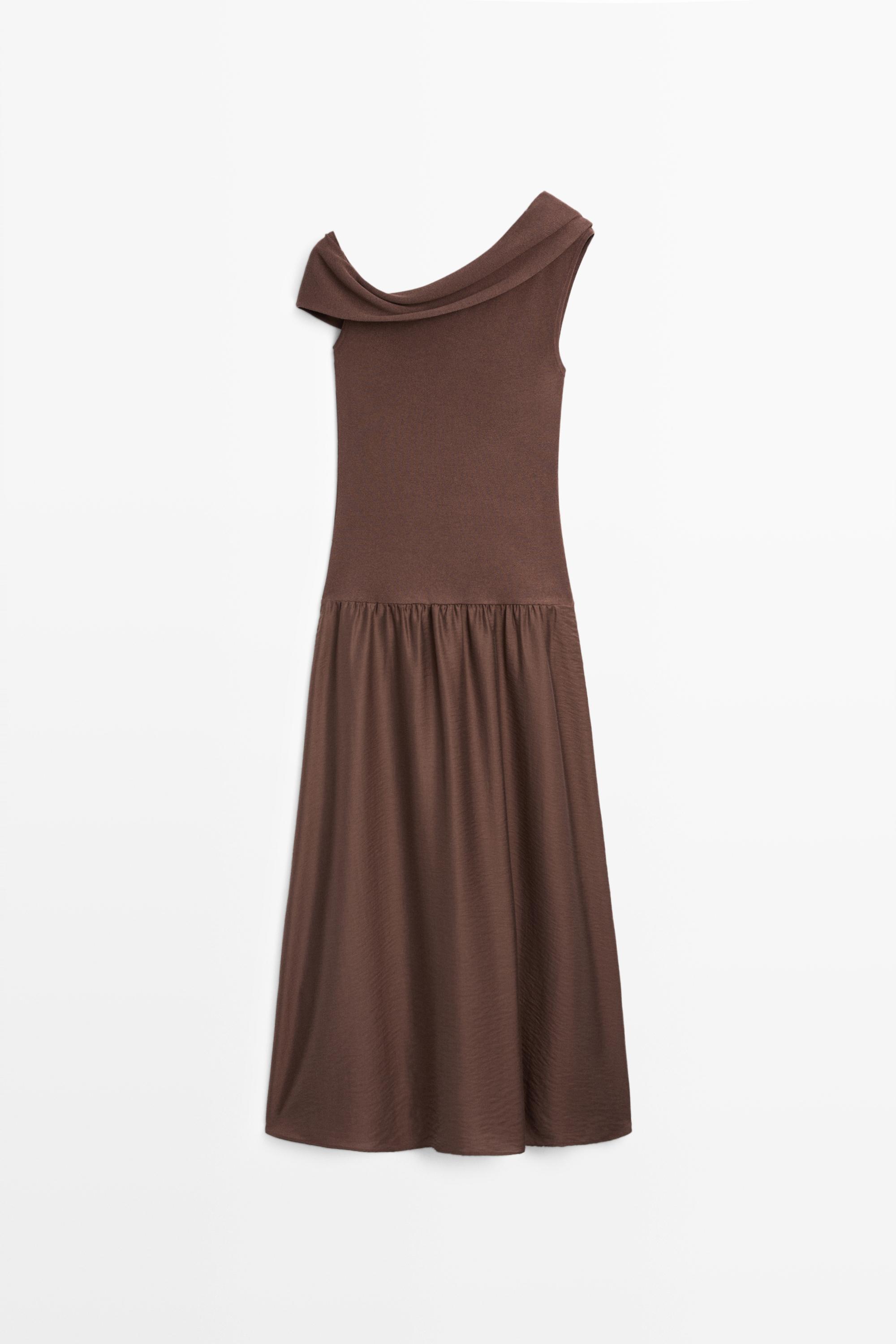 One-shoulder midi dress — BROWN