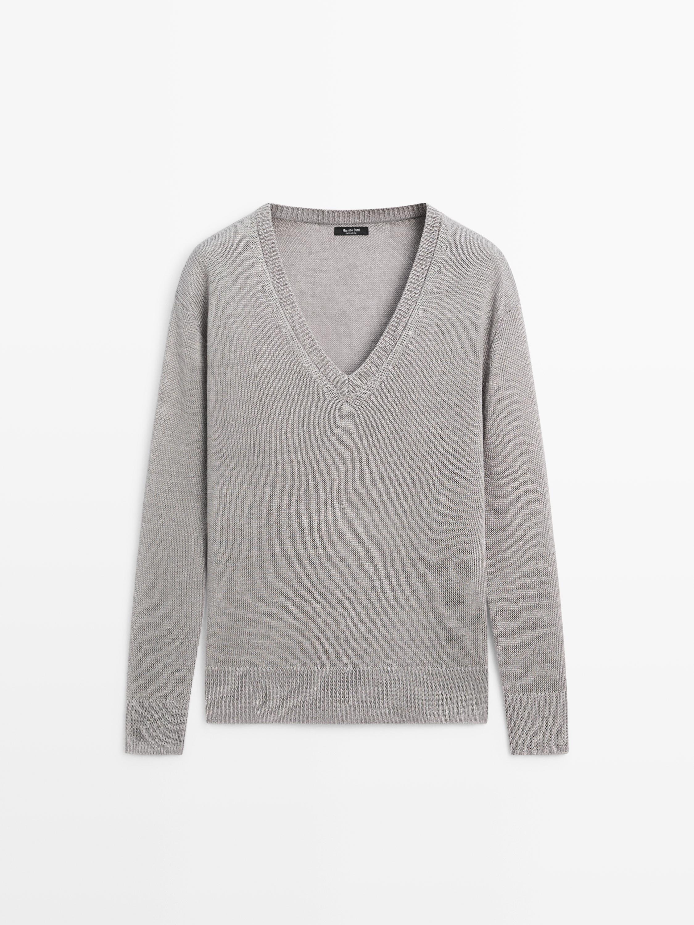 Pull en maille 100 % lin à col en V