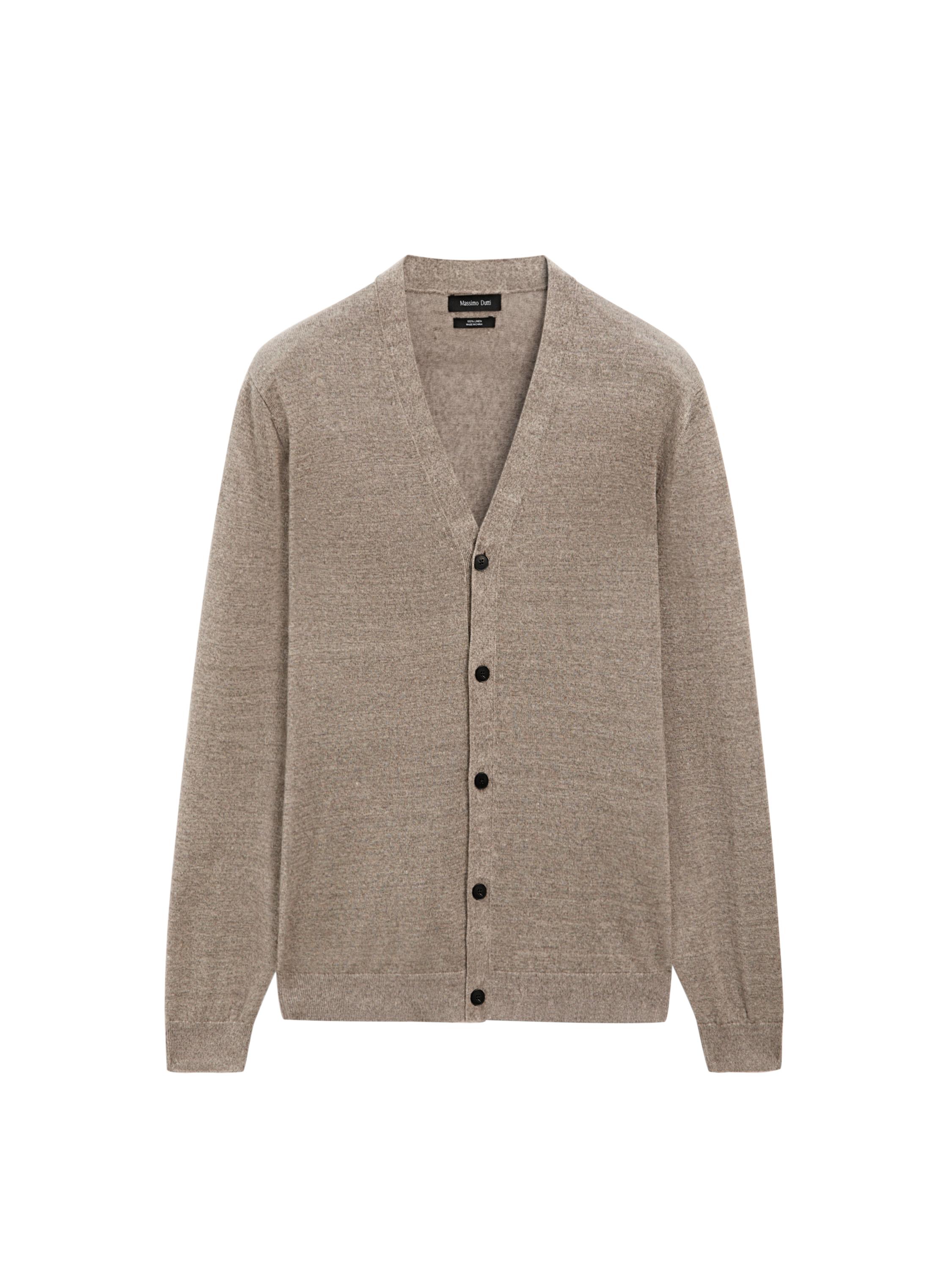 Linen knit cardigan with buttons — SAND BROWN