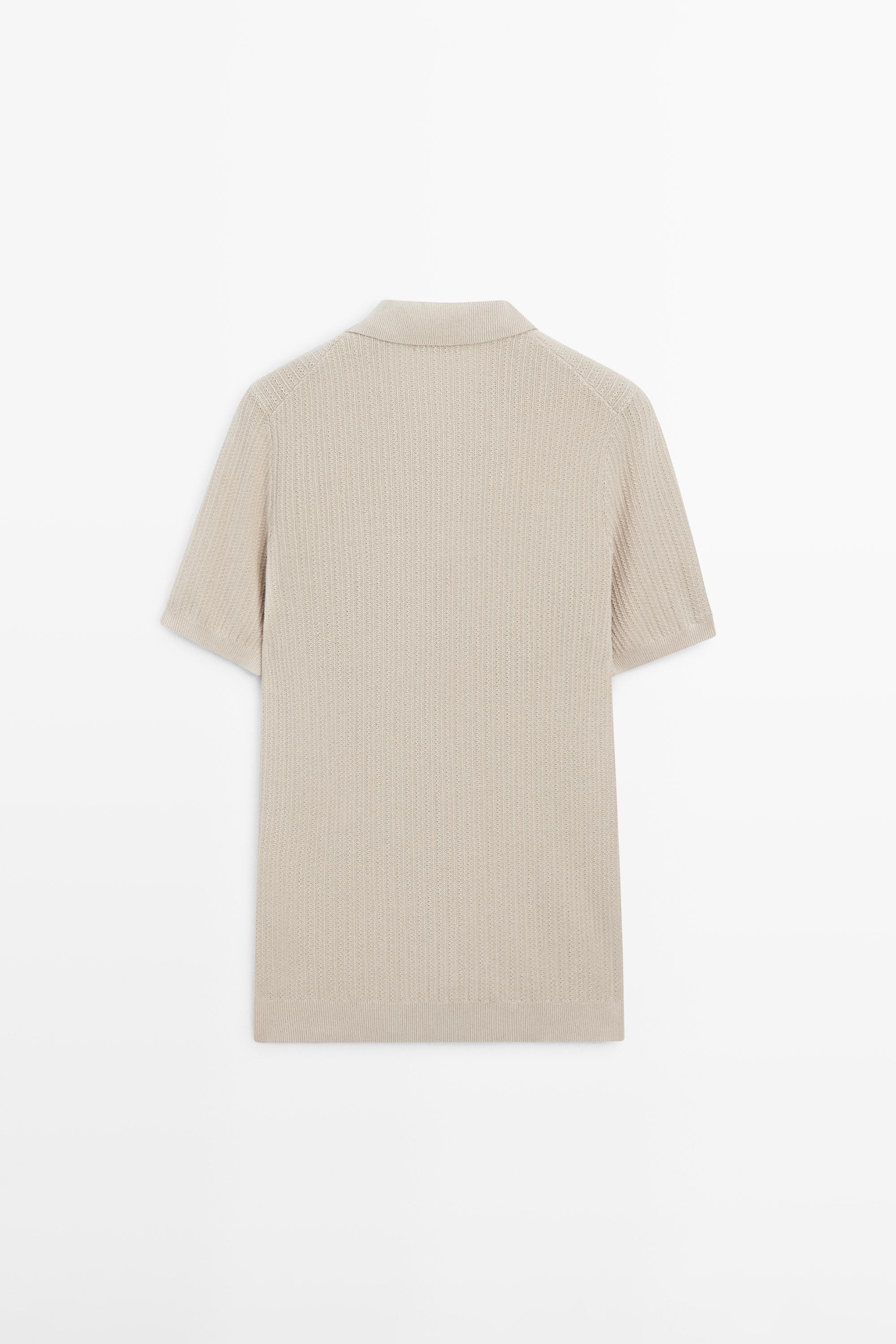 100% cotton textured knit polo sweater — BEIGE