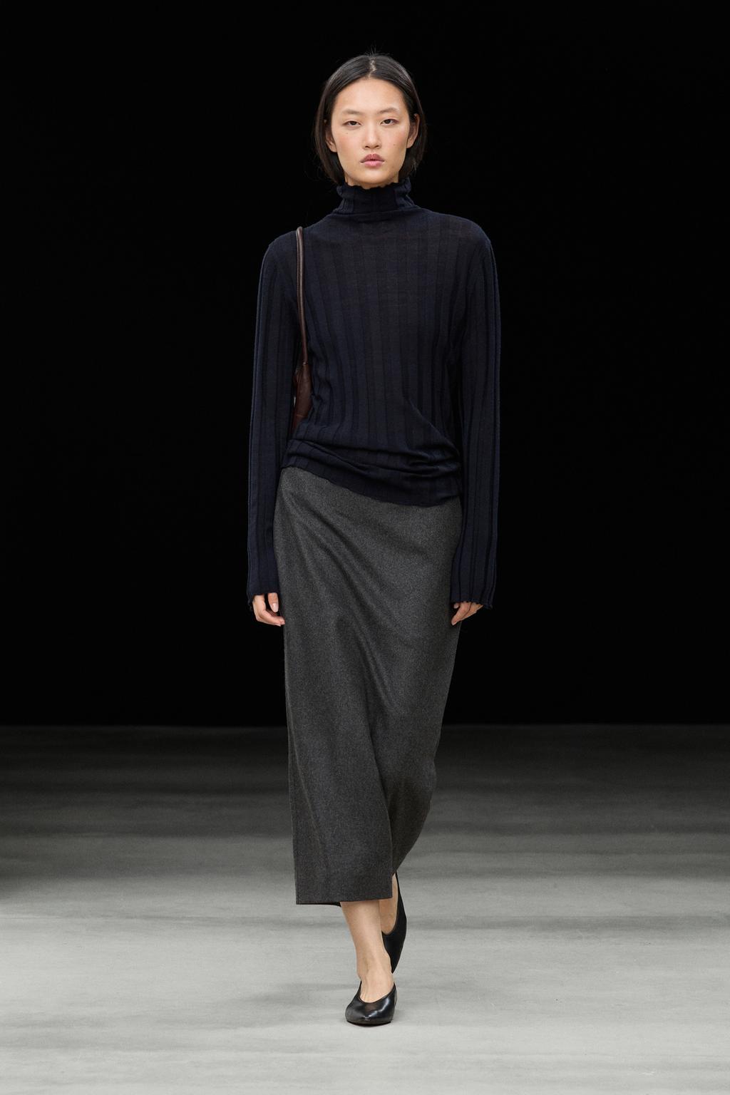 Massimo Dutti Düz yun qarışıqlı midi yubka
