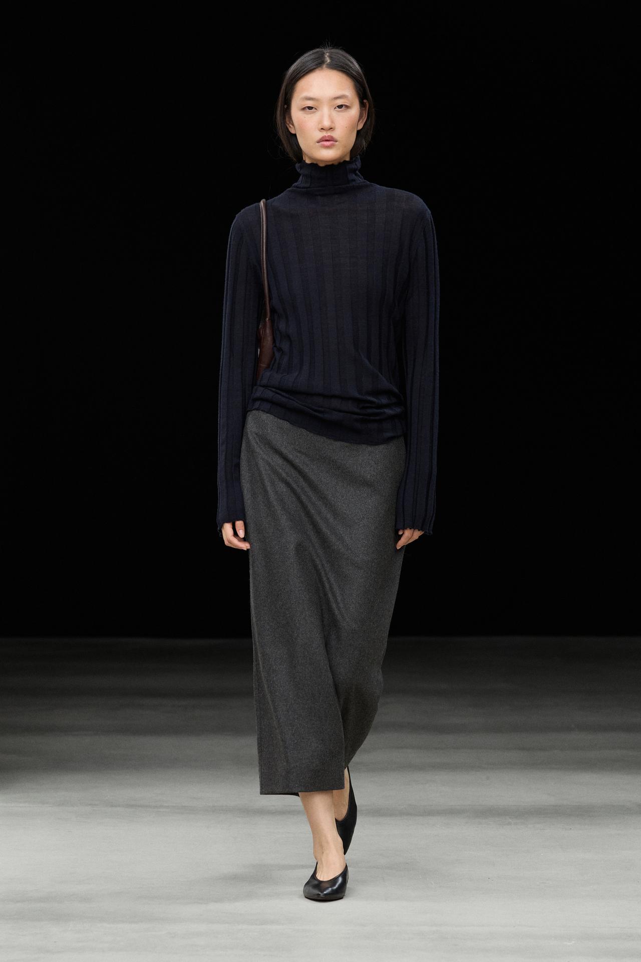 Straight wool blend midi skirt — GREY