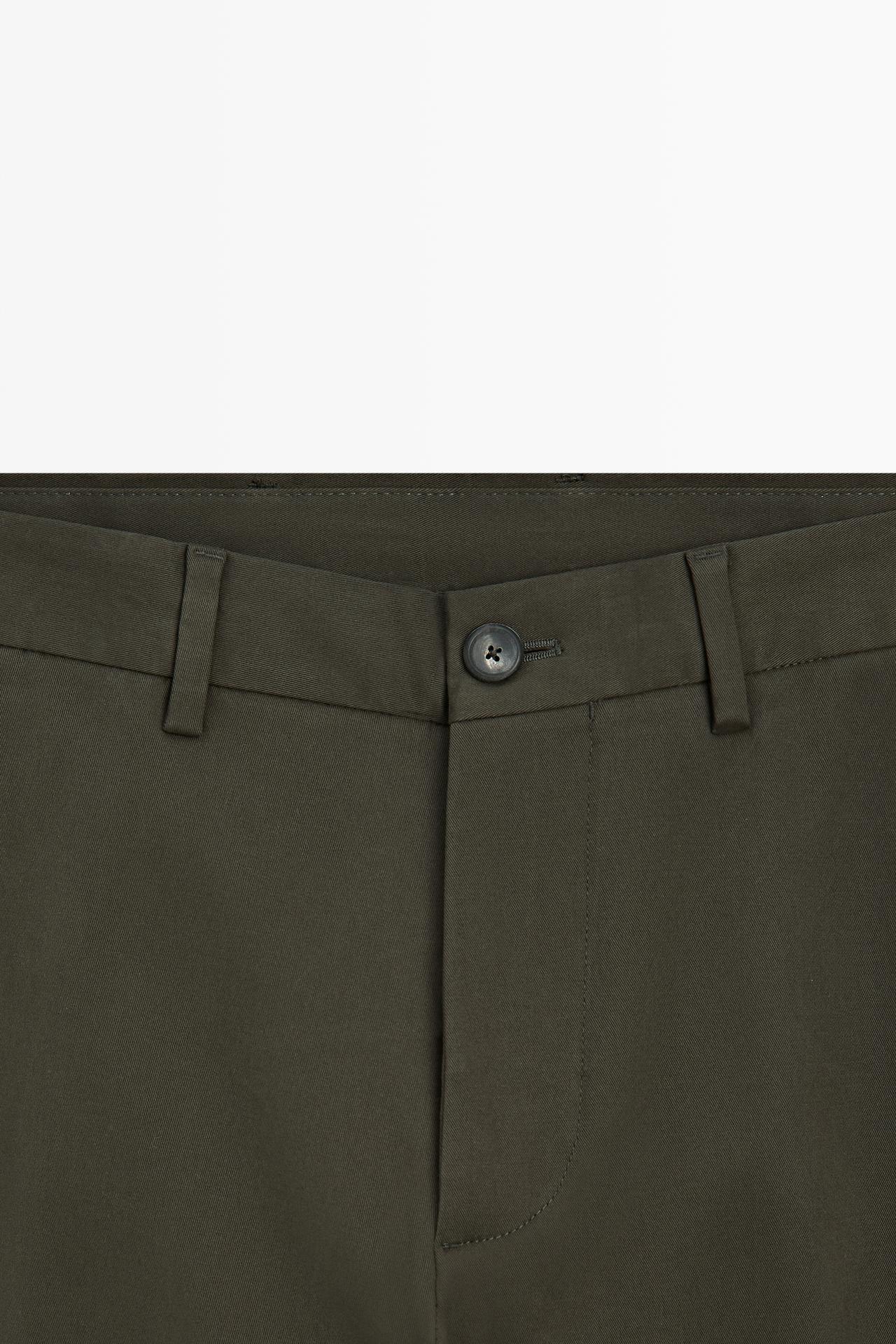 Cotton blend slim fit pants — KHAKI