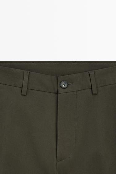 Cotton blend slim fit pants — KHAKI 4