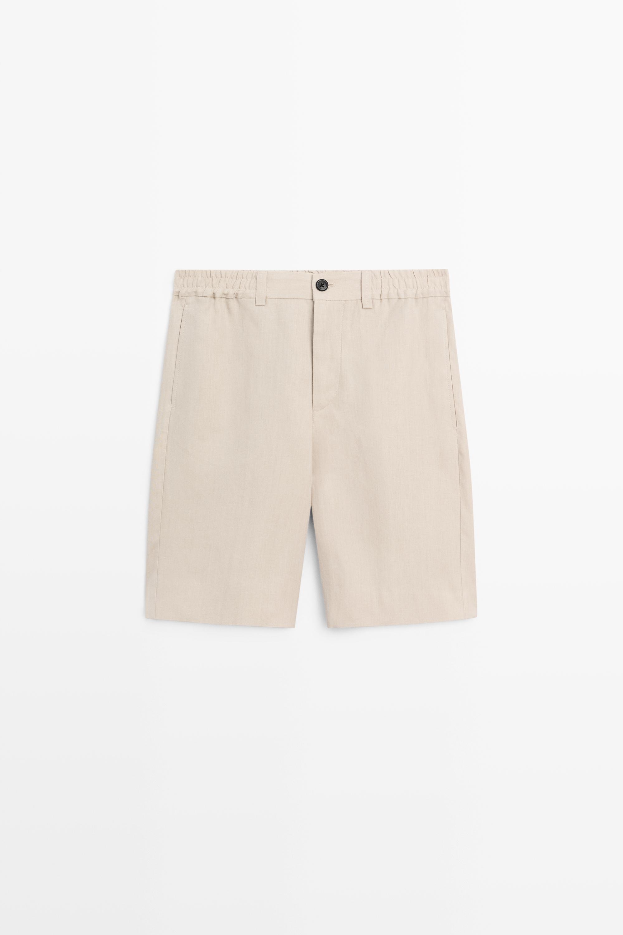 100% linen short Bermuda shorts — BEIGE