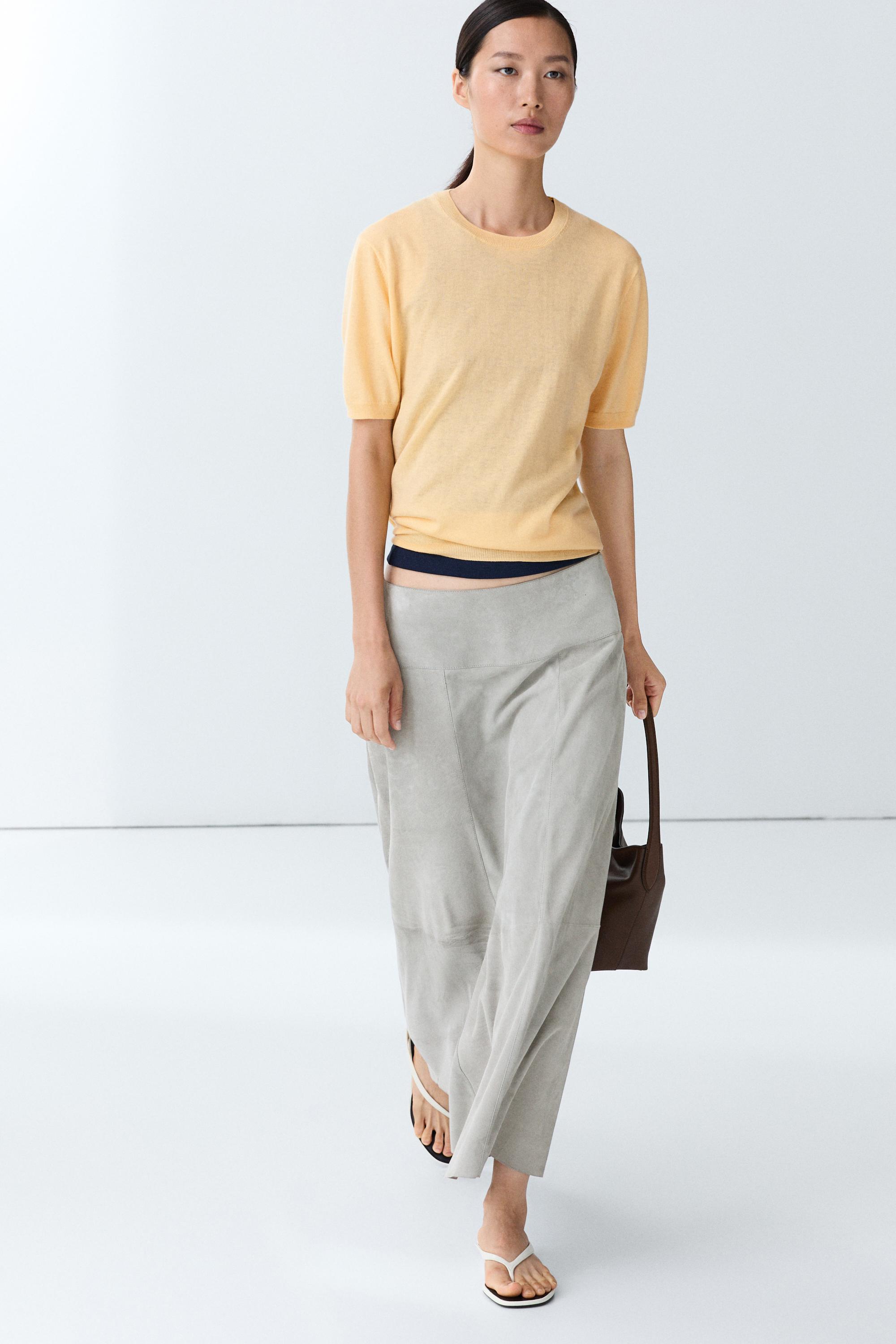 Short-sleeve fine-knit sweater — YELLOW
