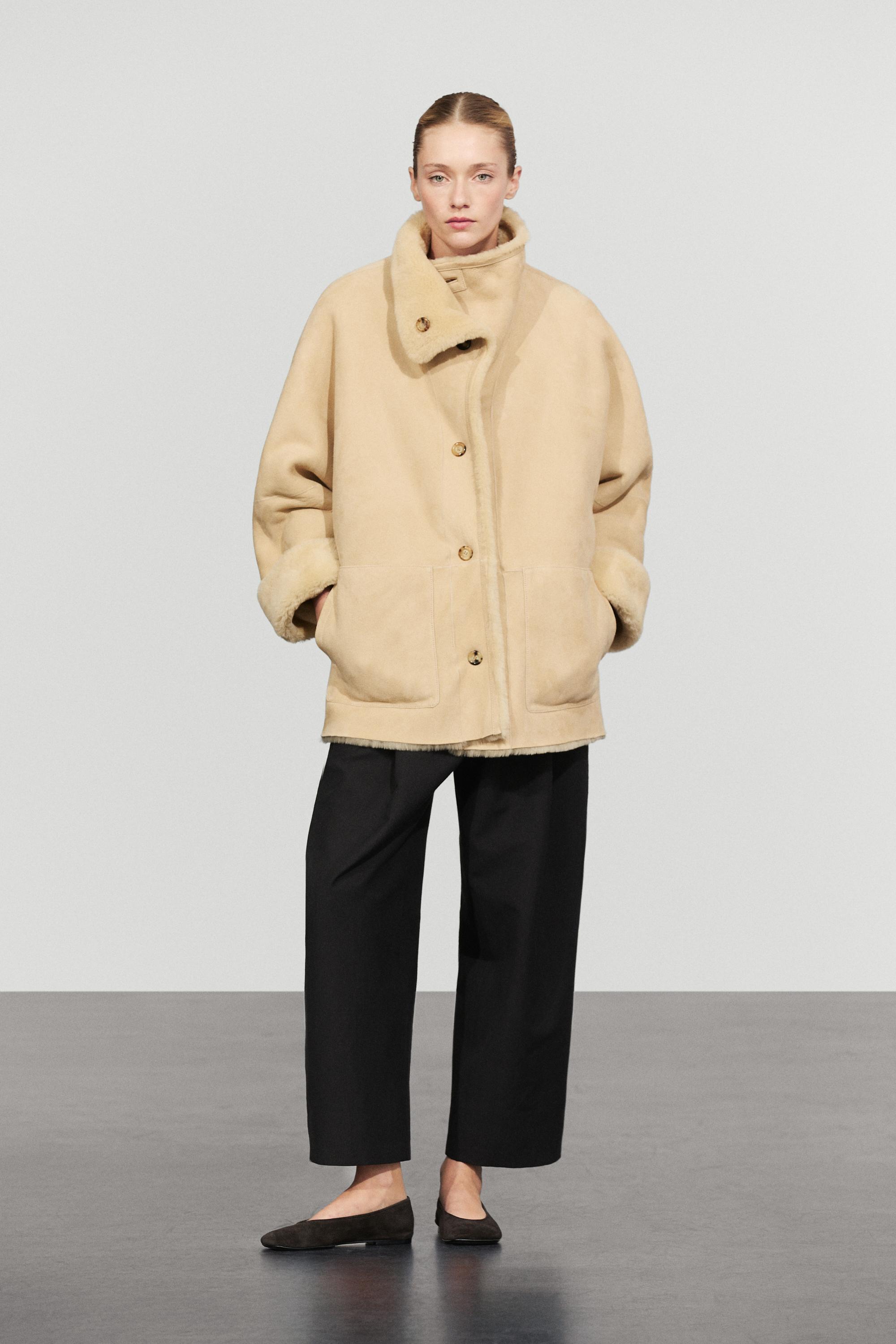 Reversible fur leather coat — CREAM