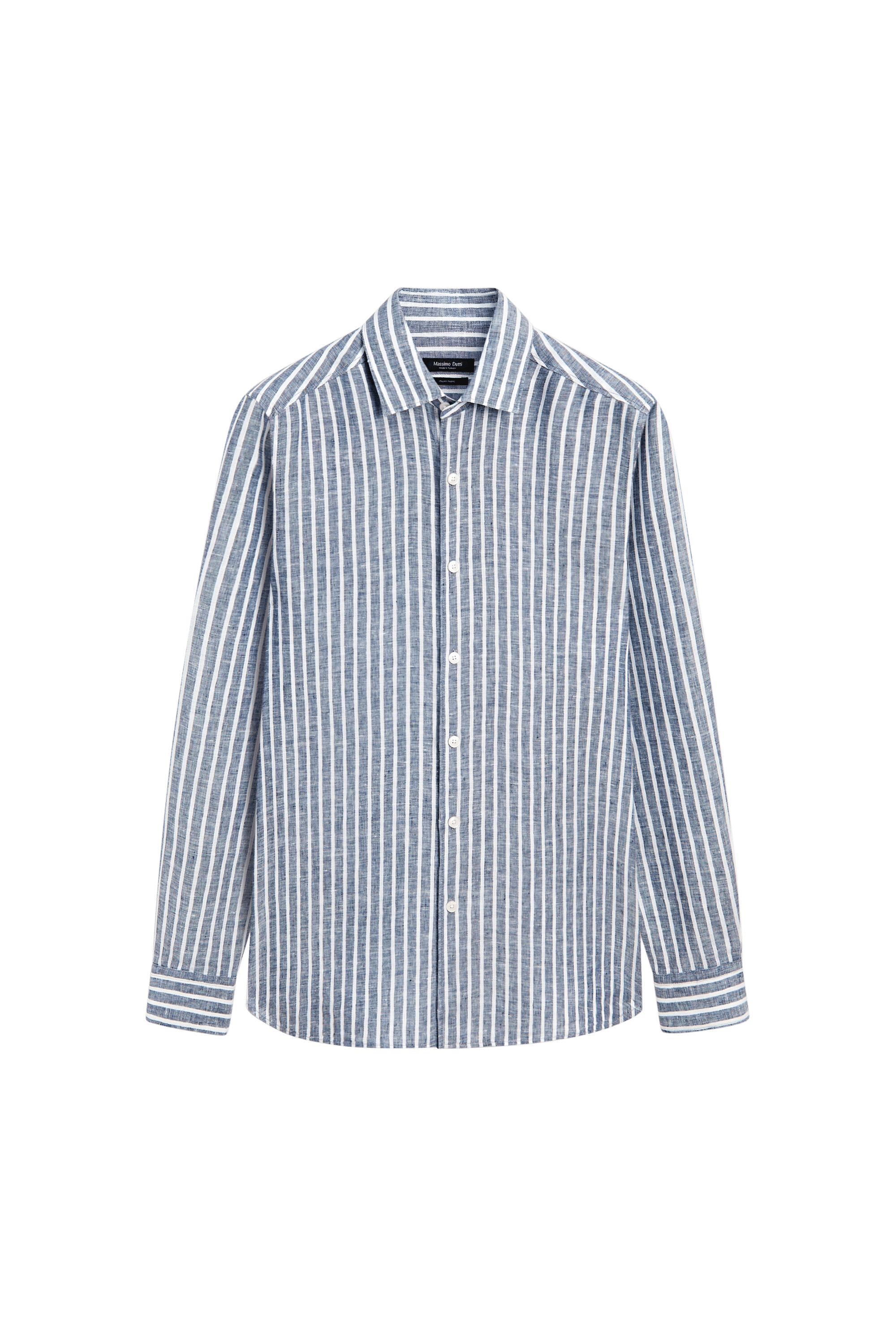 Massimo Dutti Regular fit çizgili %100 keten gömlek görsel 6