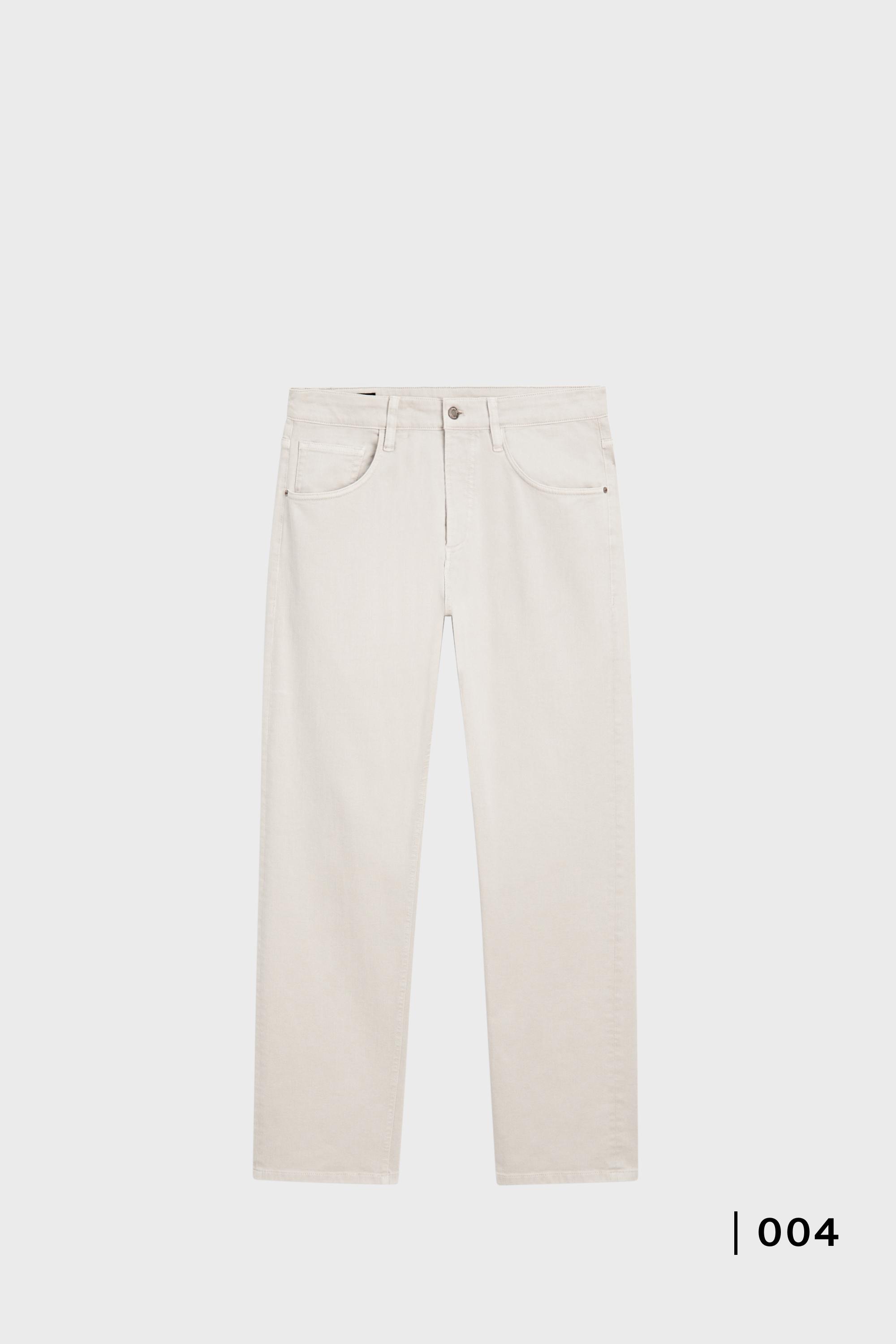Lightweight tapered fit denim-effect trousers — STONE