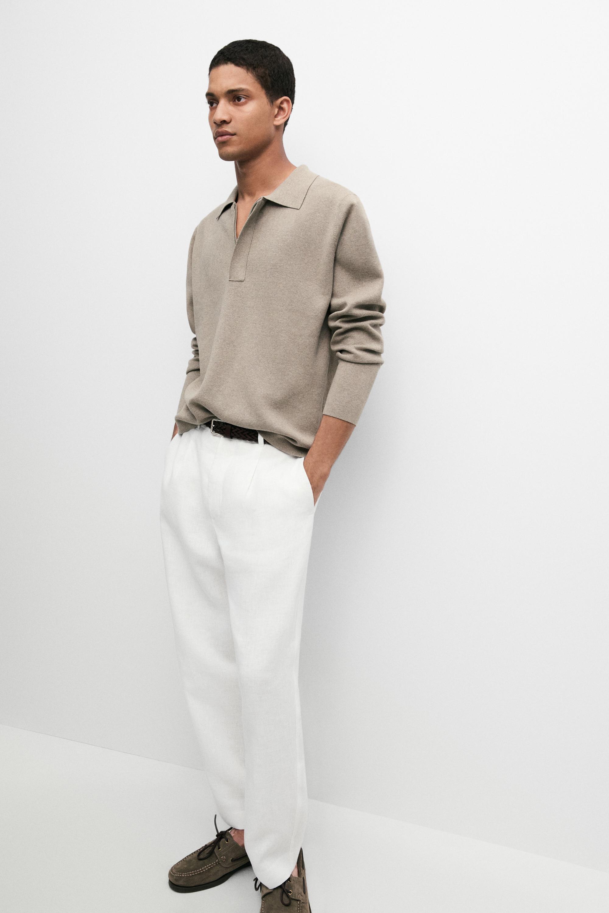 Cotton blend zip-up knit polo sweater — Washed