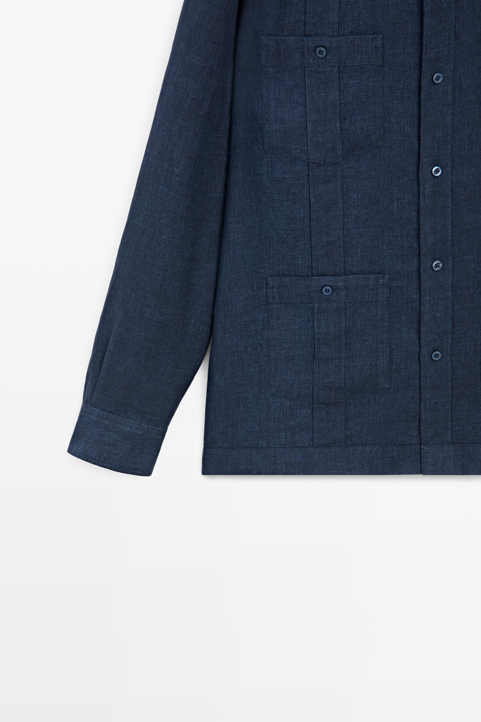 Regular fit 100% linen shirt with pockets — DEEP BLUE