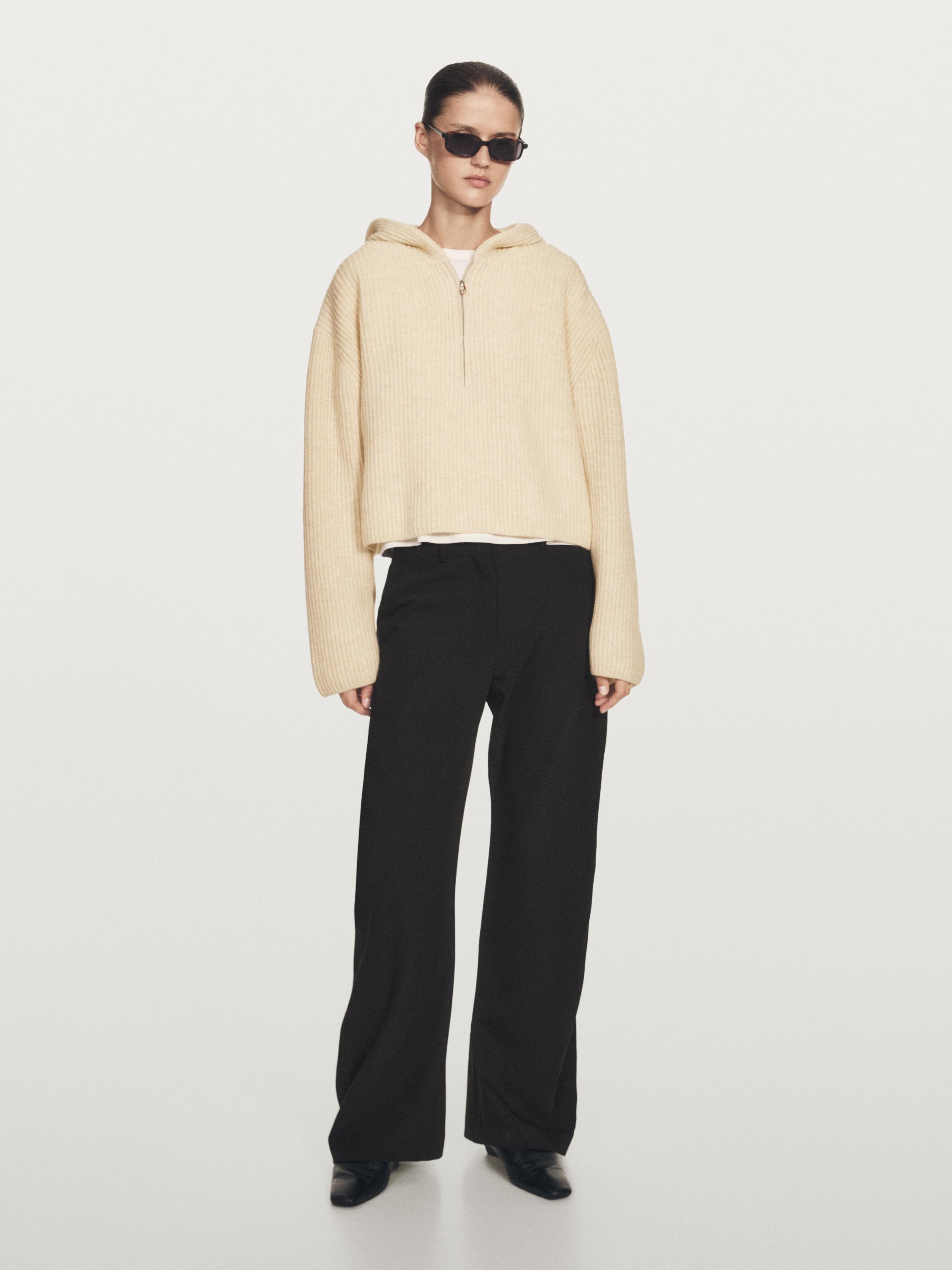 Wool blend sweater with hood detail