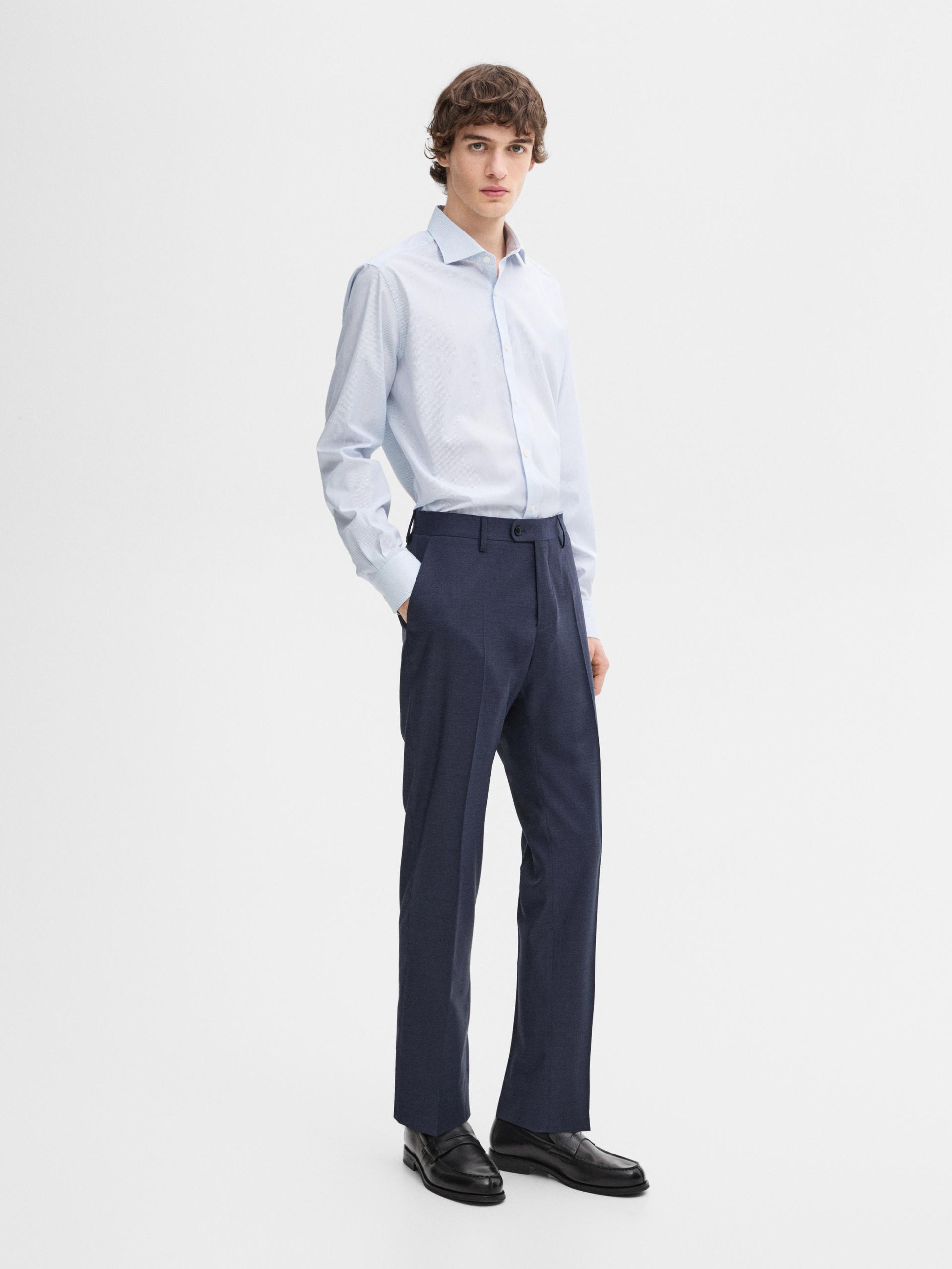 Chemise Slim À Rayures 100 % Coton - Celeste - 42 - Massimo Dutti - Homme