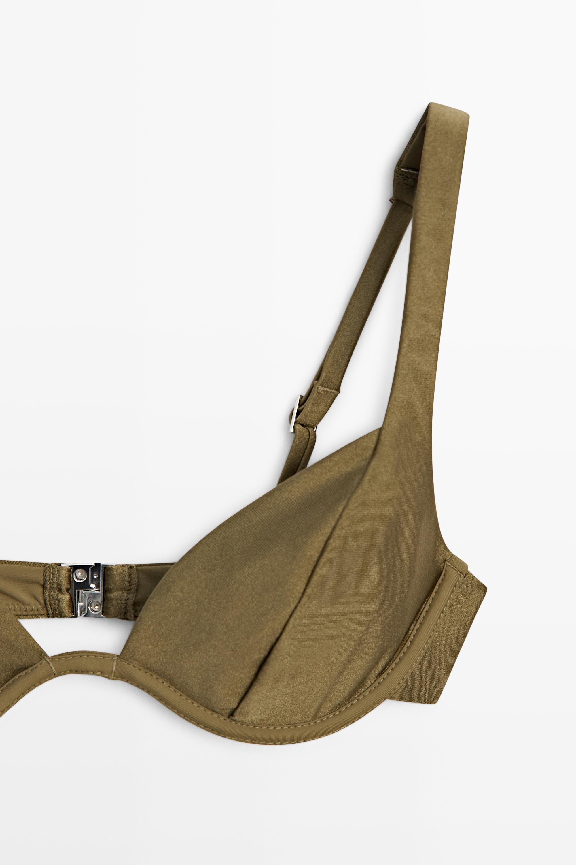 Shimmery gathered underwire bikini top — KHAKI