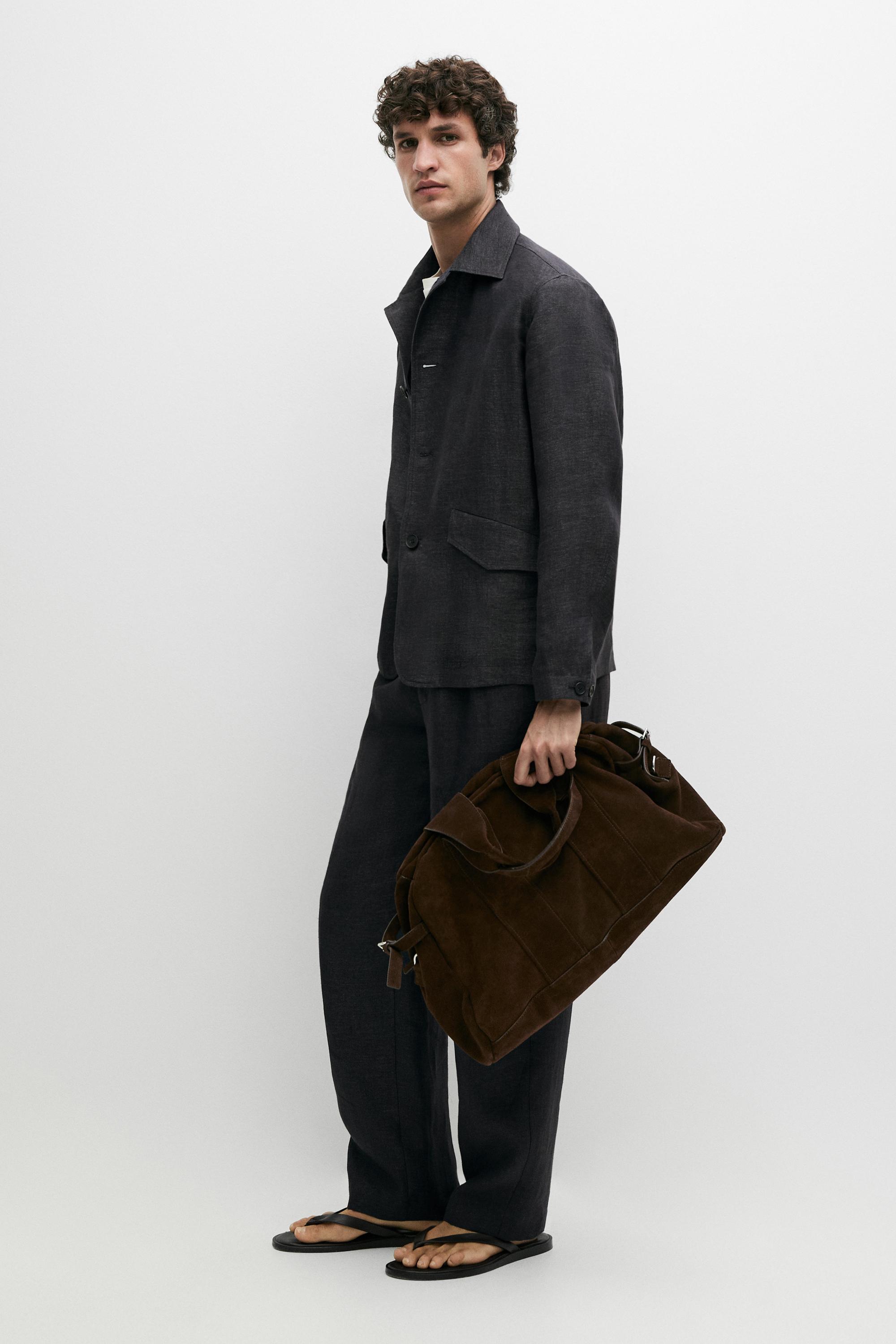100% linen total look melange overshirt — INK BLUE