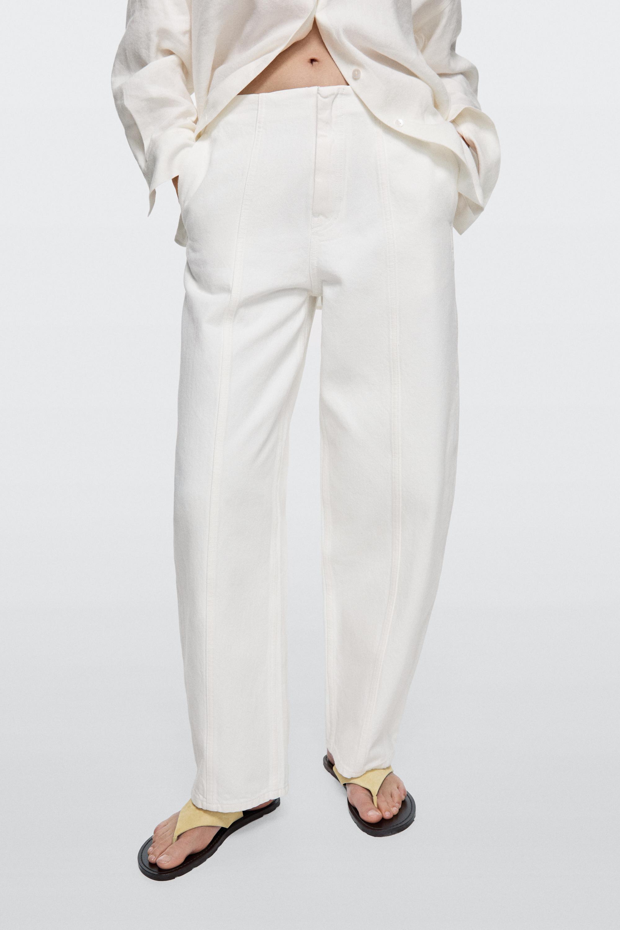 Barrel fit jeans with seam details — Off white