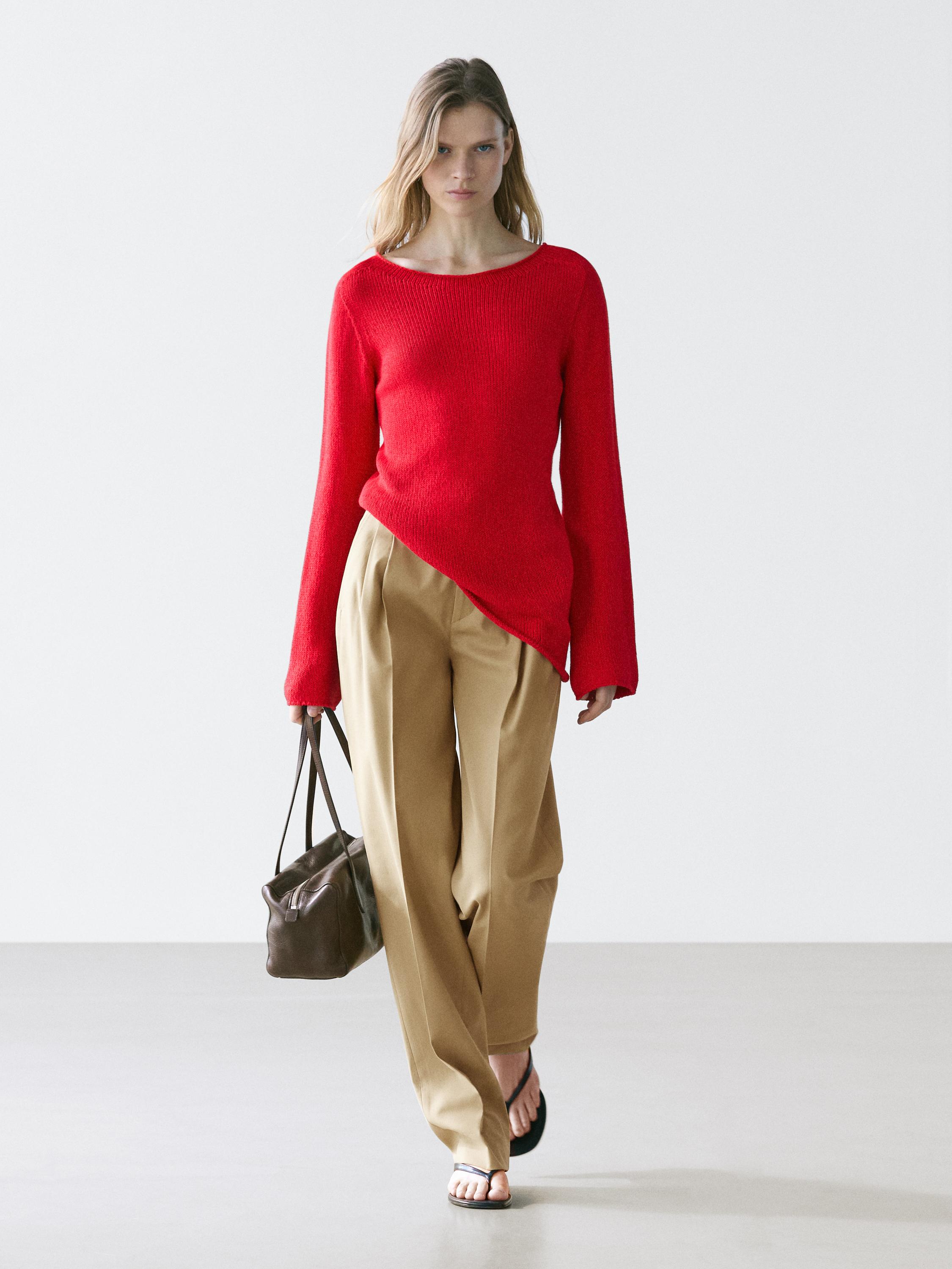 Straight fit pants with pleated details — SAND BROWN