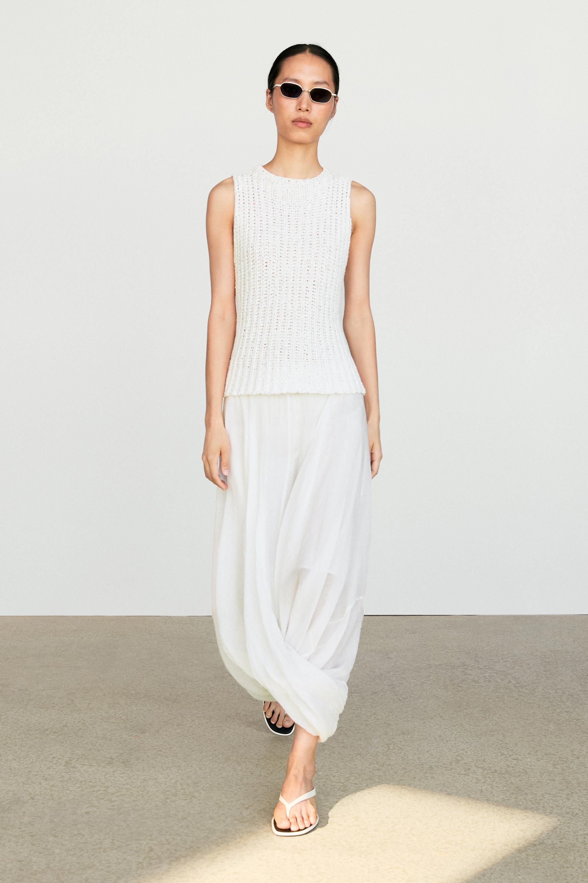 Textured cotton knit top — WHITE