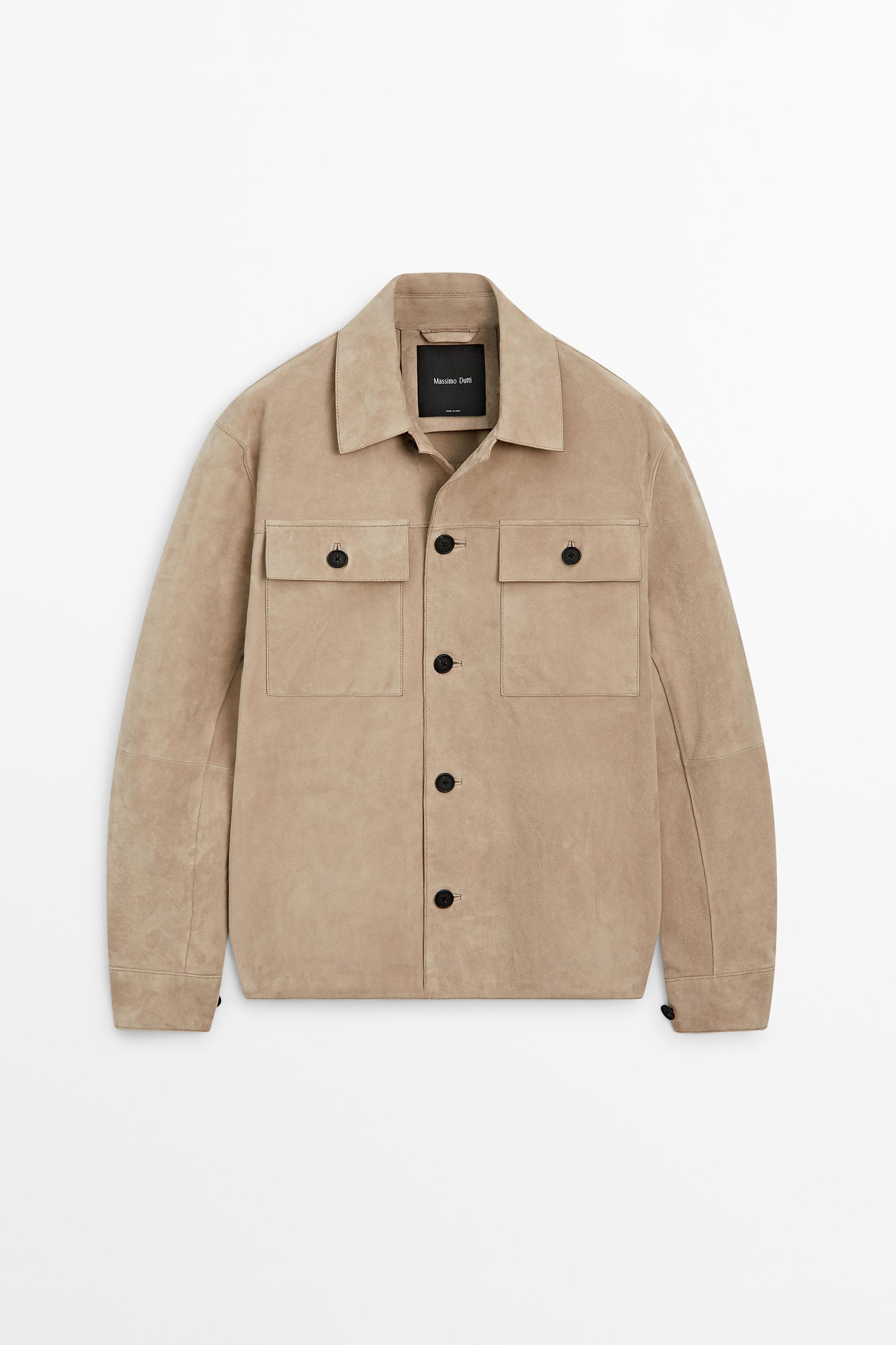 Suede leather overshirt — BEIGE