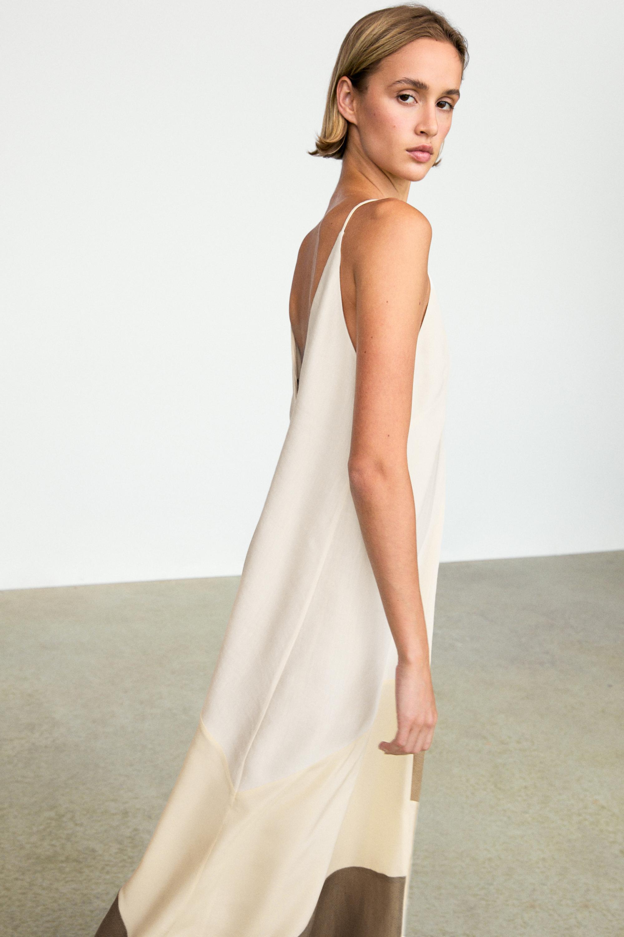 massimo dutti cream dress Massimo Dutti Smart Cream Dress Midi Dress With Sash Belt STUDIO  Beige   Dress Massimo Dutti