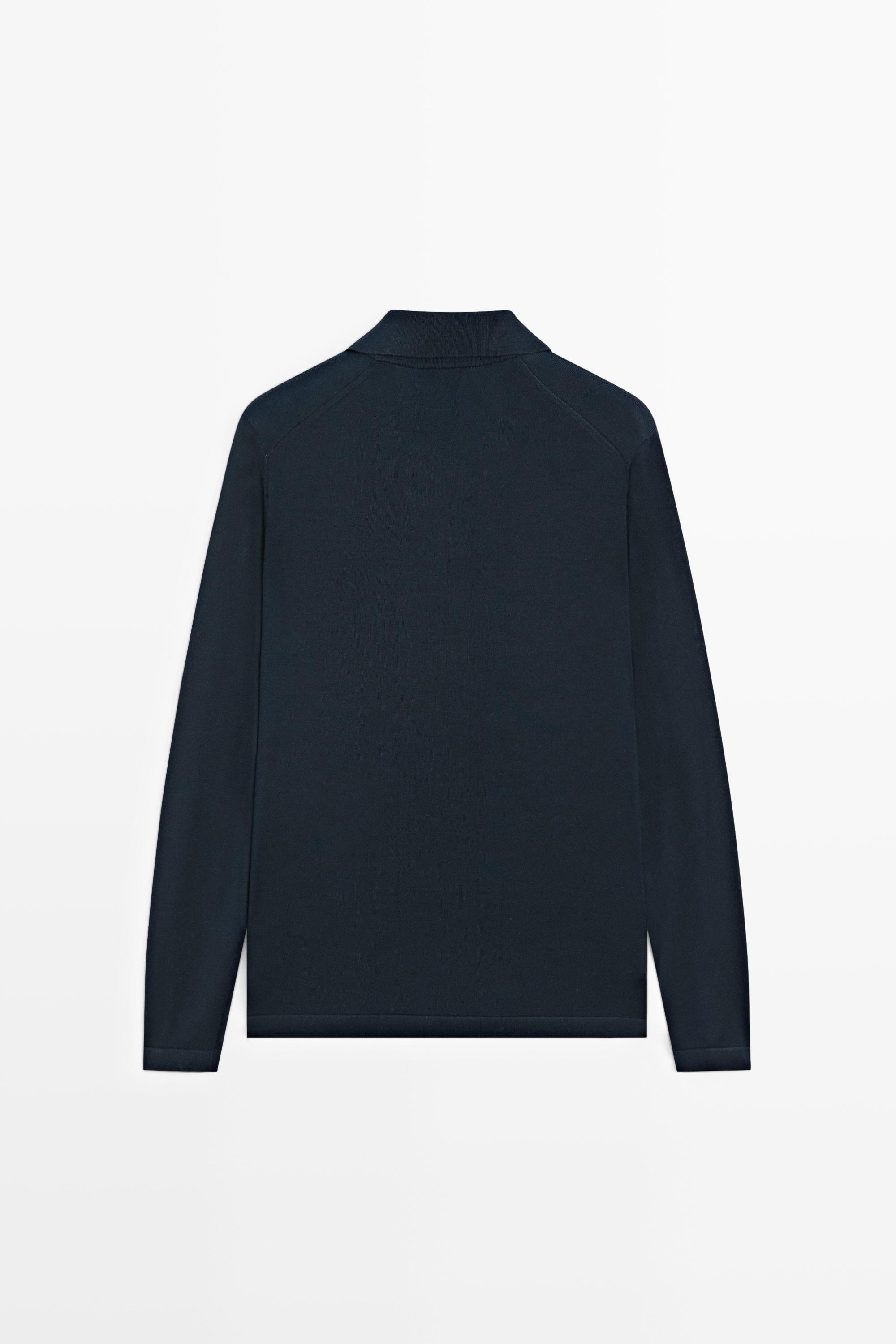 100% merino wool knit polo sweater — NAVY BLUE
