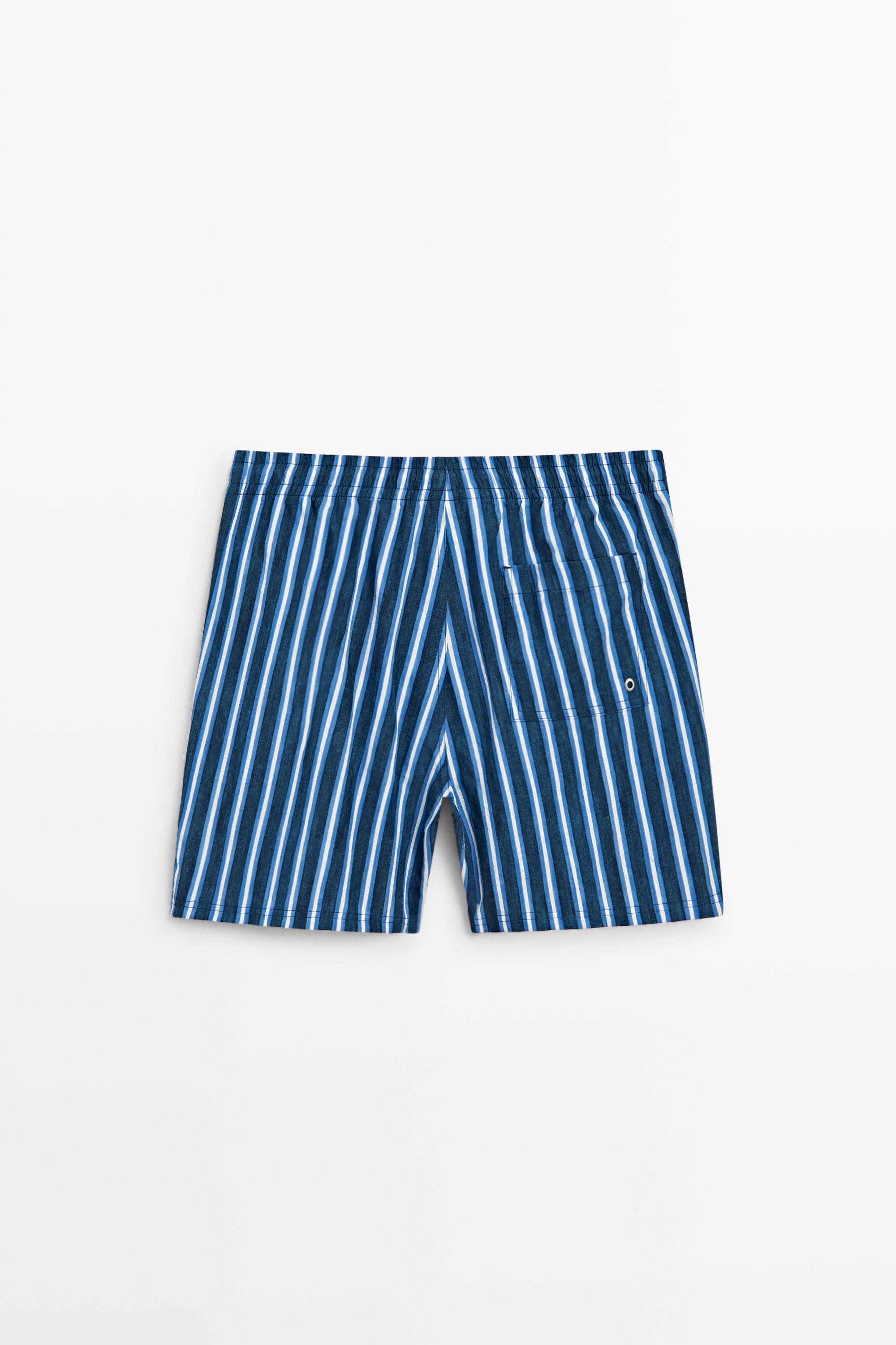 Tri-color striped swimming trunks — DEEP BLUE