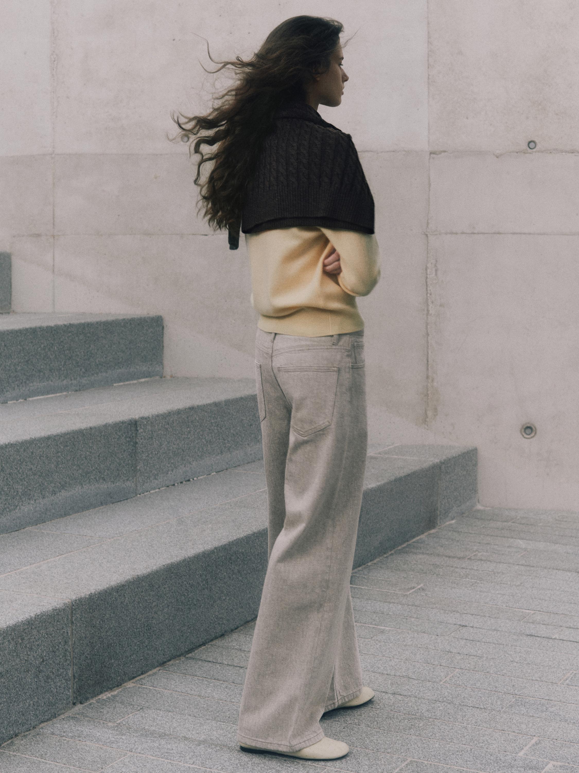 Wool blend crew neck knit sweater