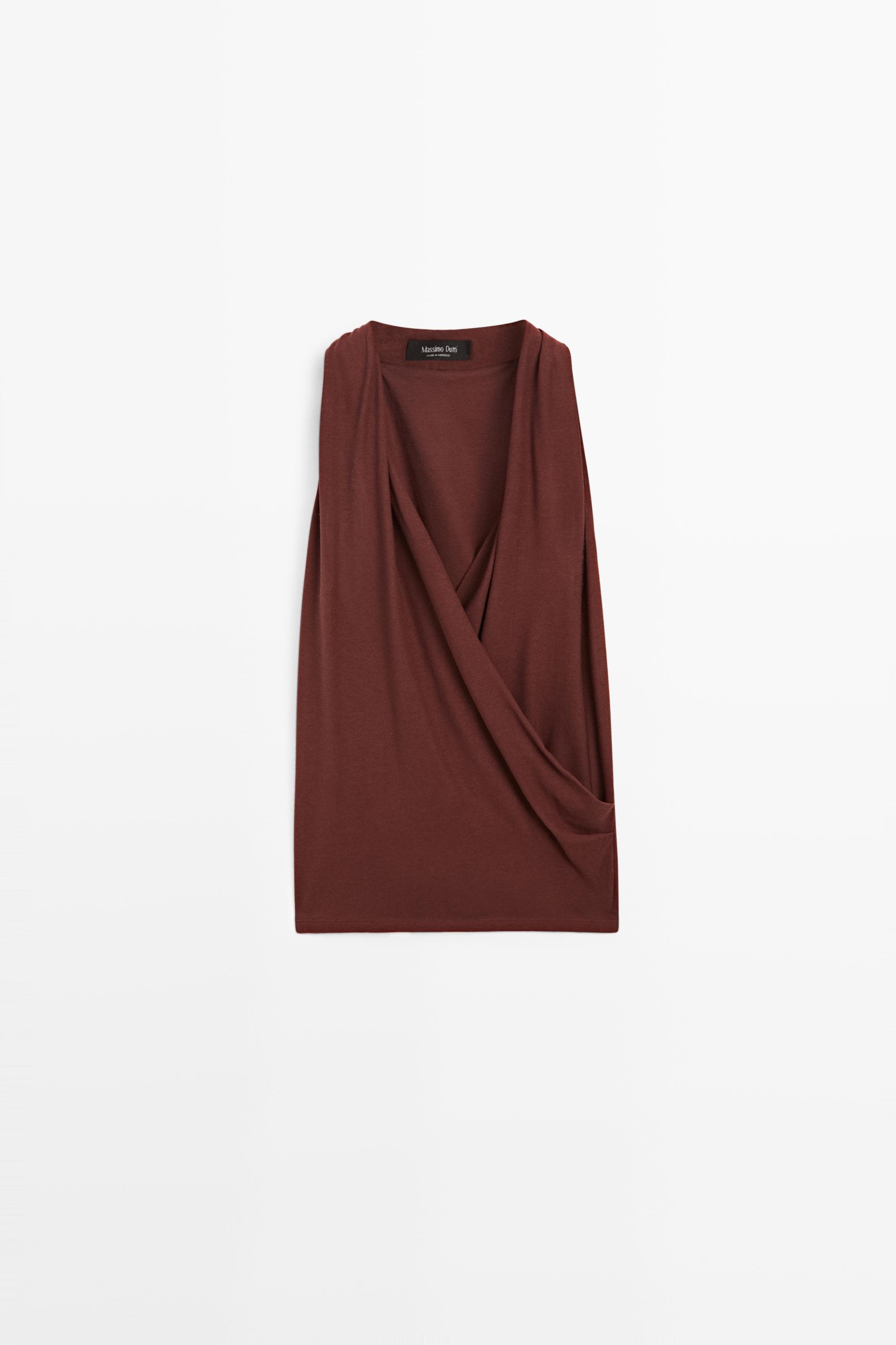 100% cotton draped surplice top — BURGUNDY