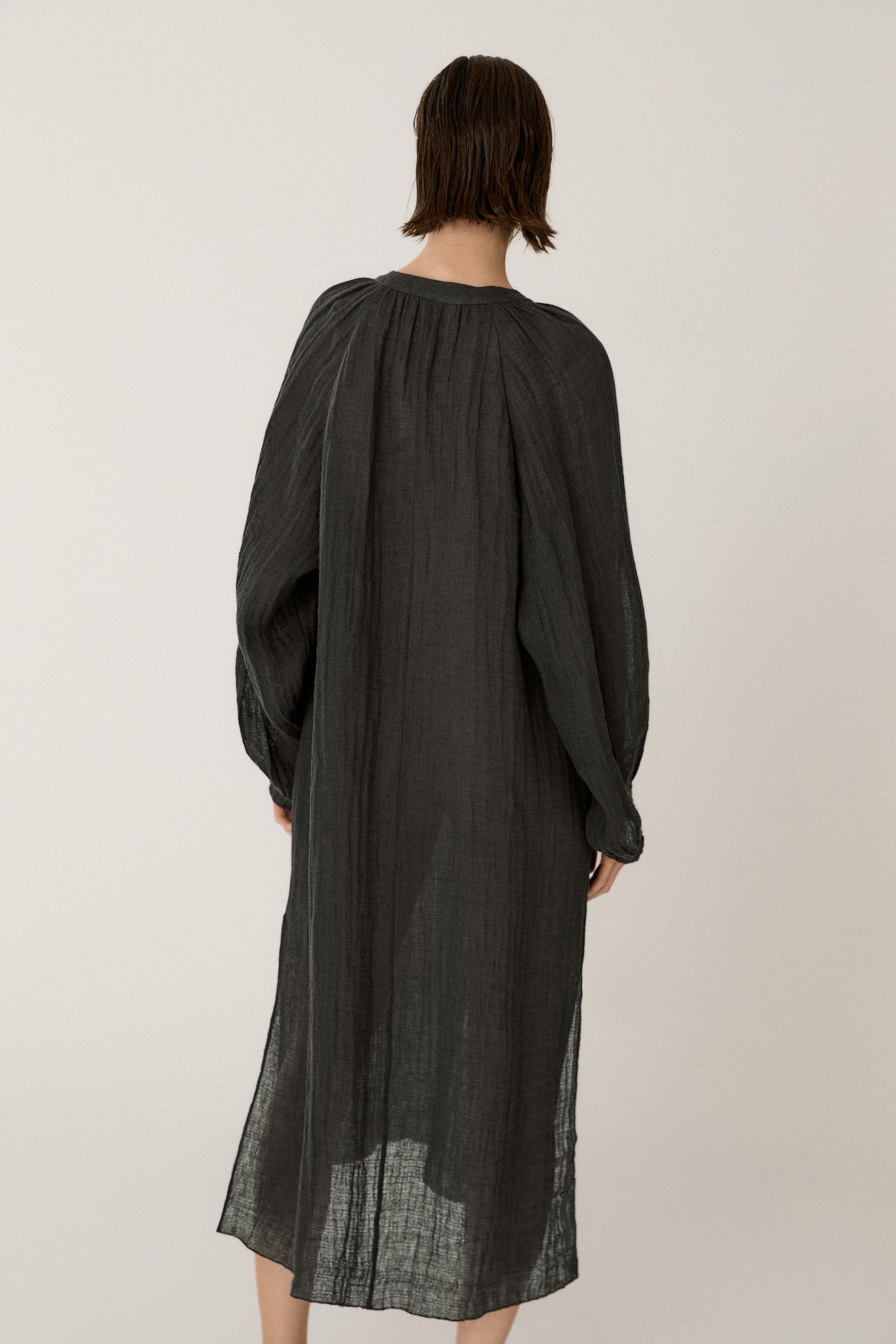 Flowing 100% linen long oversize blouse — DARK GREY