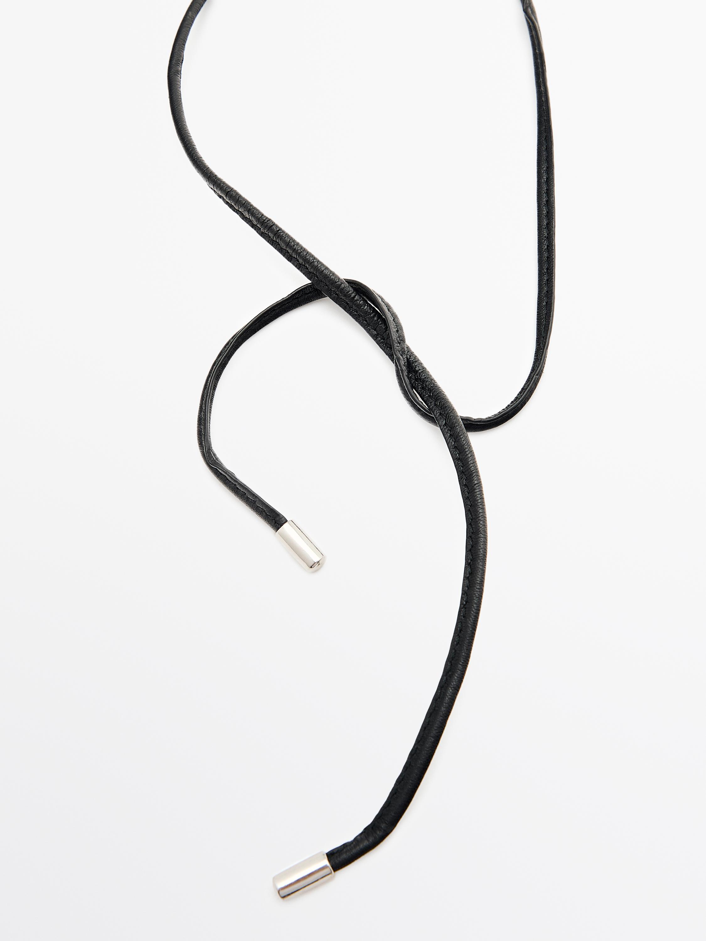 Sheepskin leather necklace with metal piece