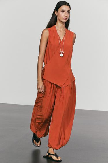 Pleated sarouel trousers total look — TERRA-COTTA 5