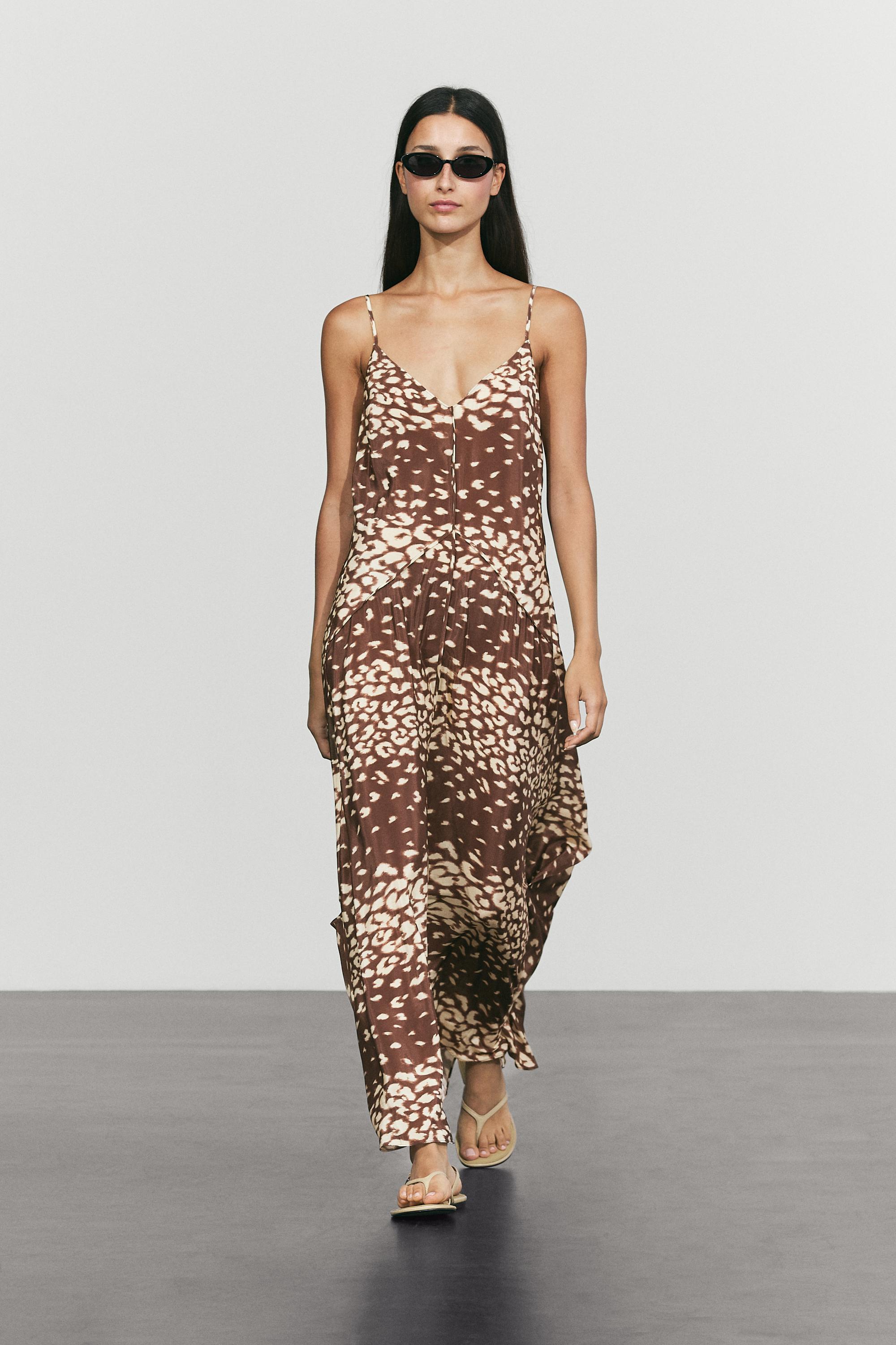 Vestito Midi Fluido Stampa Animalier - Marrone - L - Massimo Dutti - Female-image