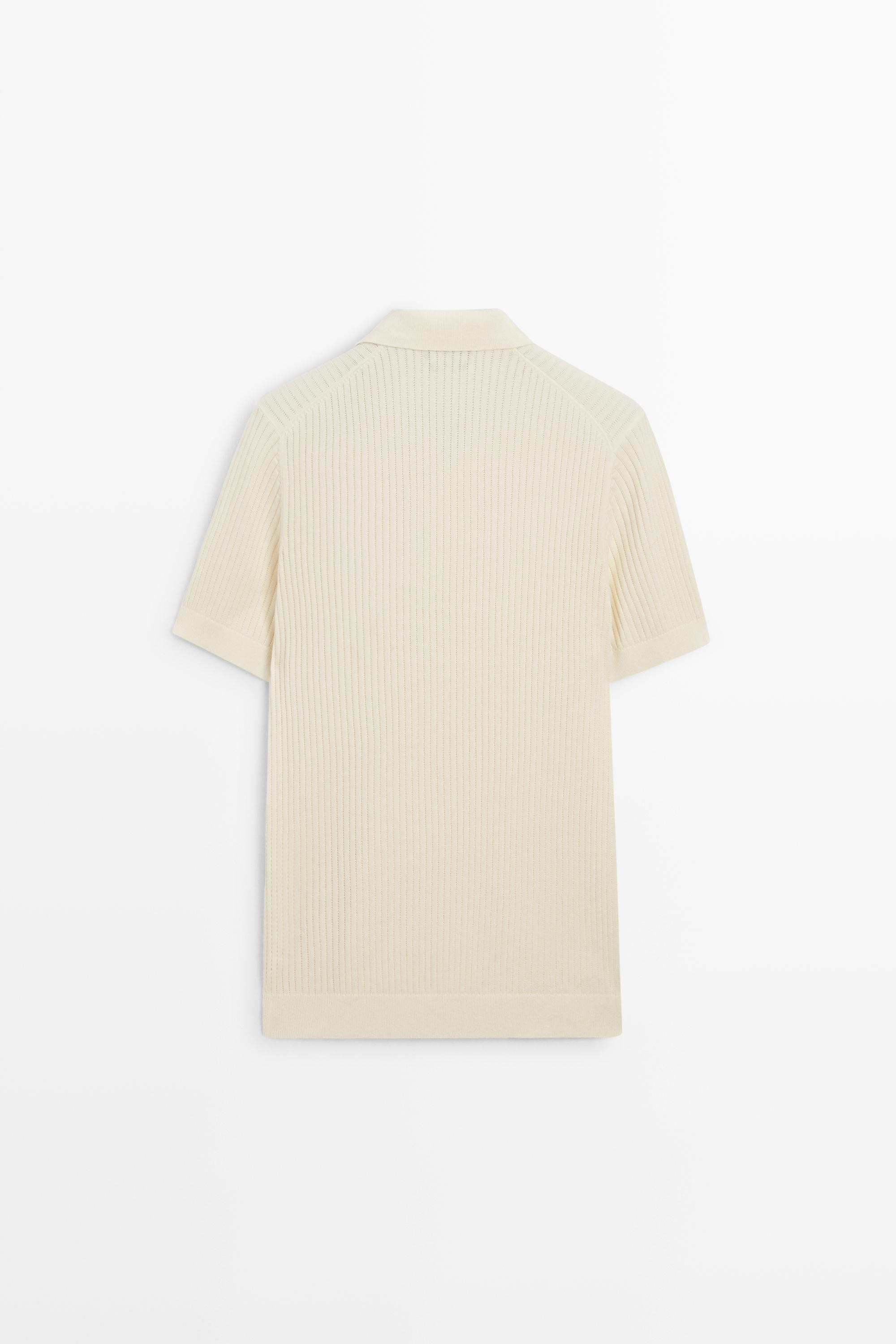 100% cotton ribbed knit polo sweater — Vanilla