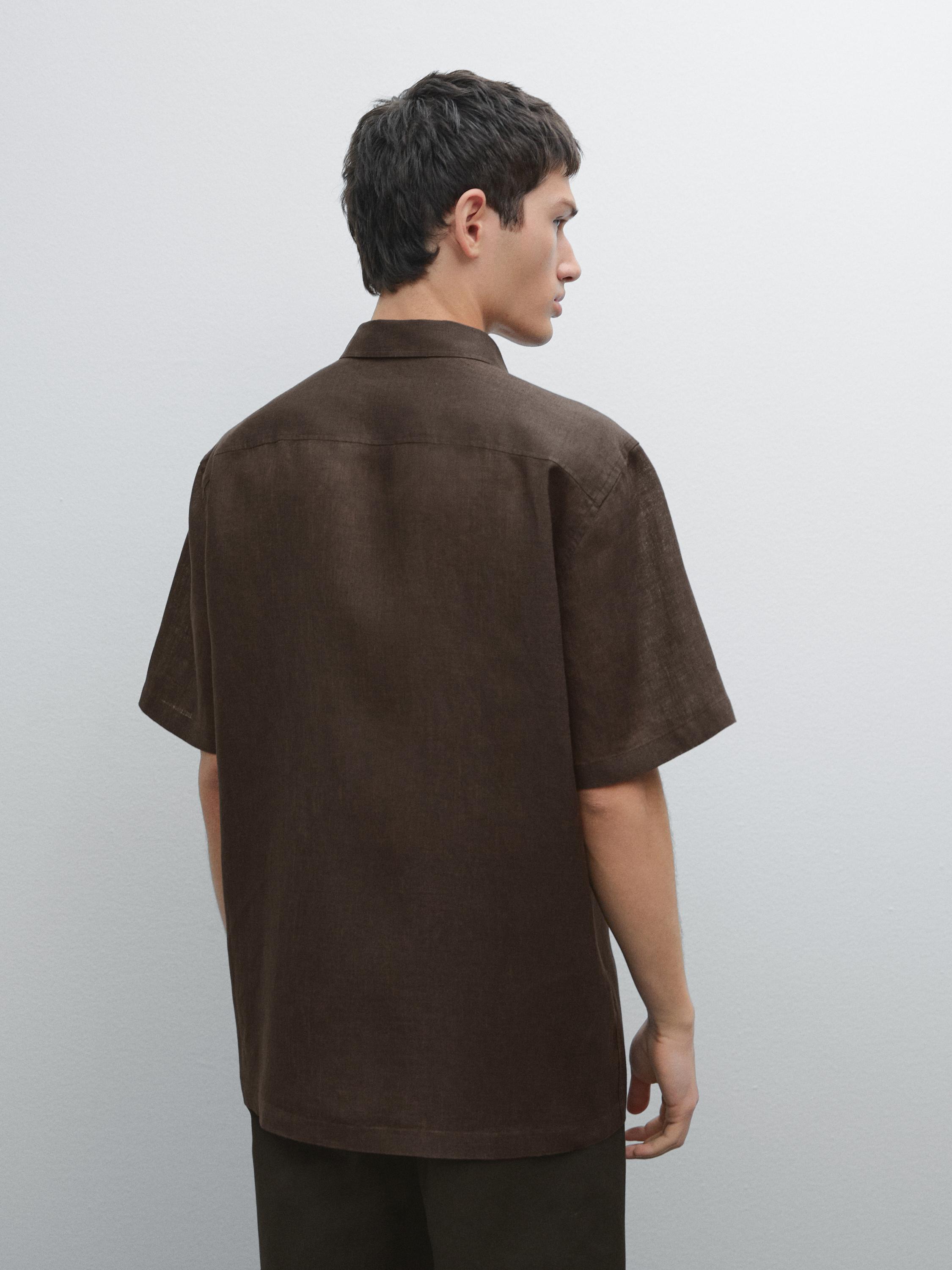 Regular fit short sleeve linen shirt