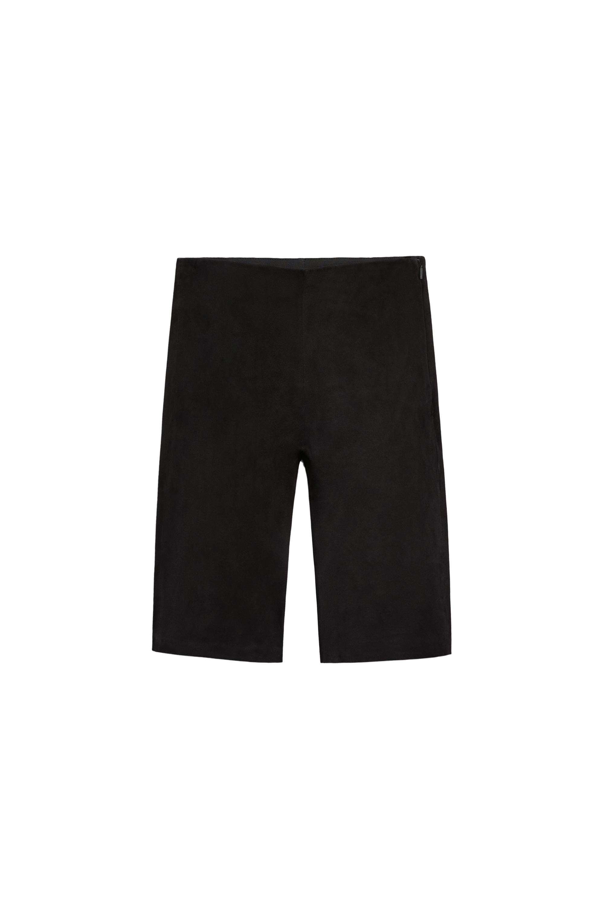 Suede leather cycling shorts — BLACK