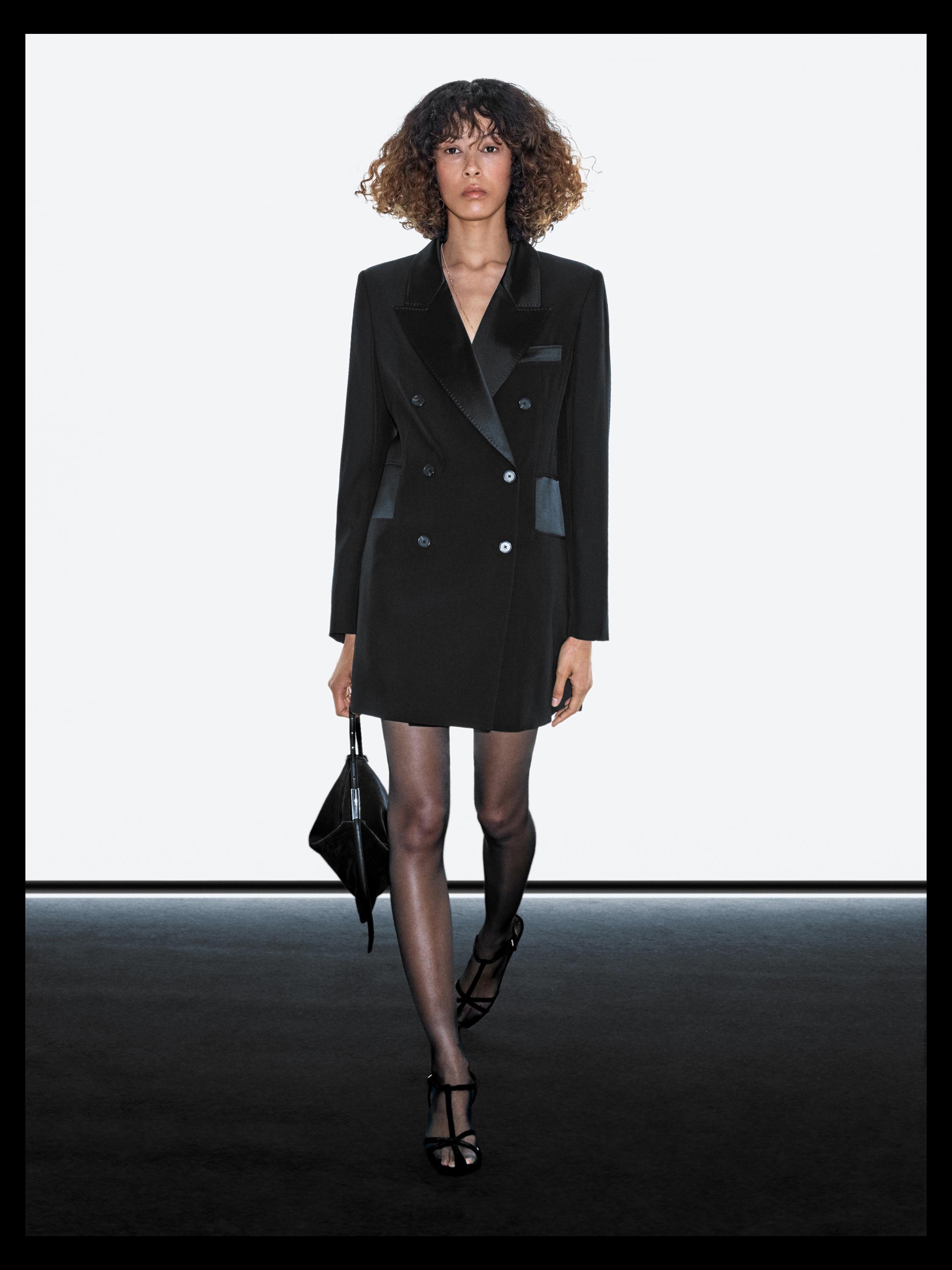 Blazer-style dress with satin detail — BLACK