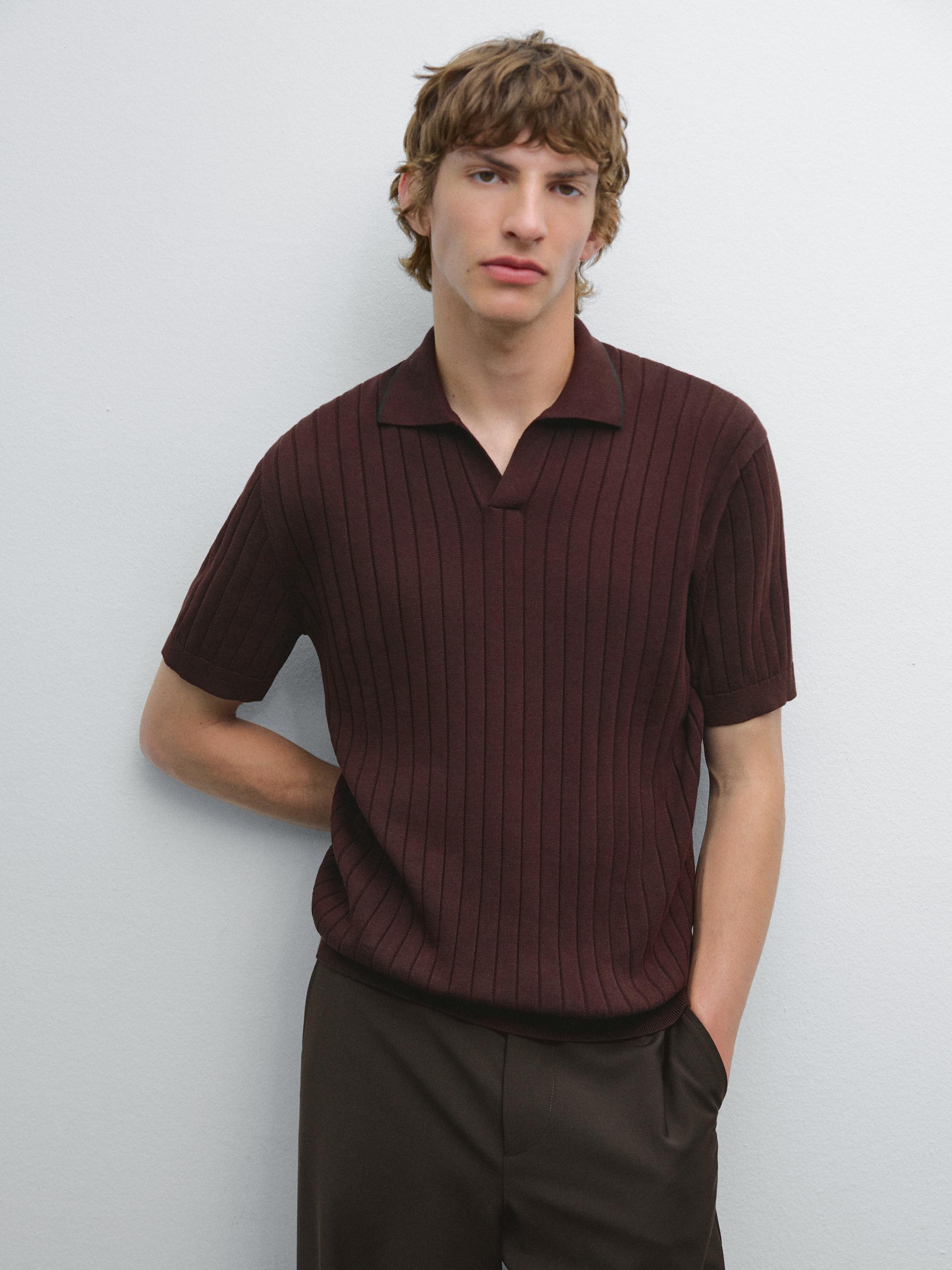 Ribbed knit polo shirt