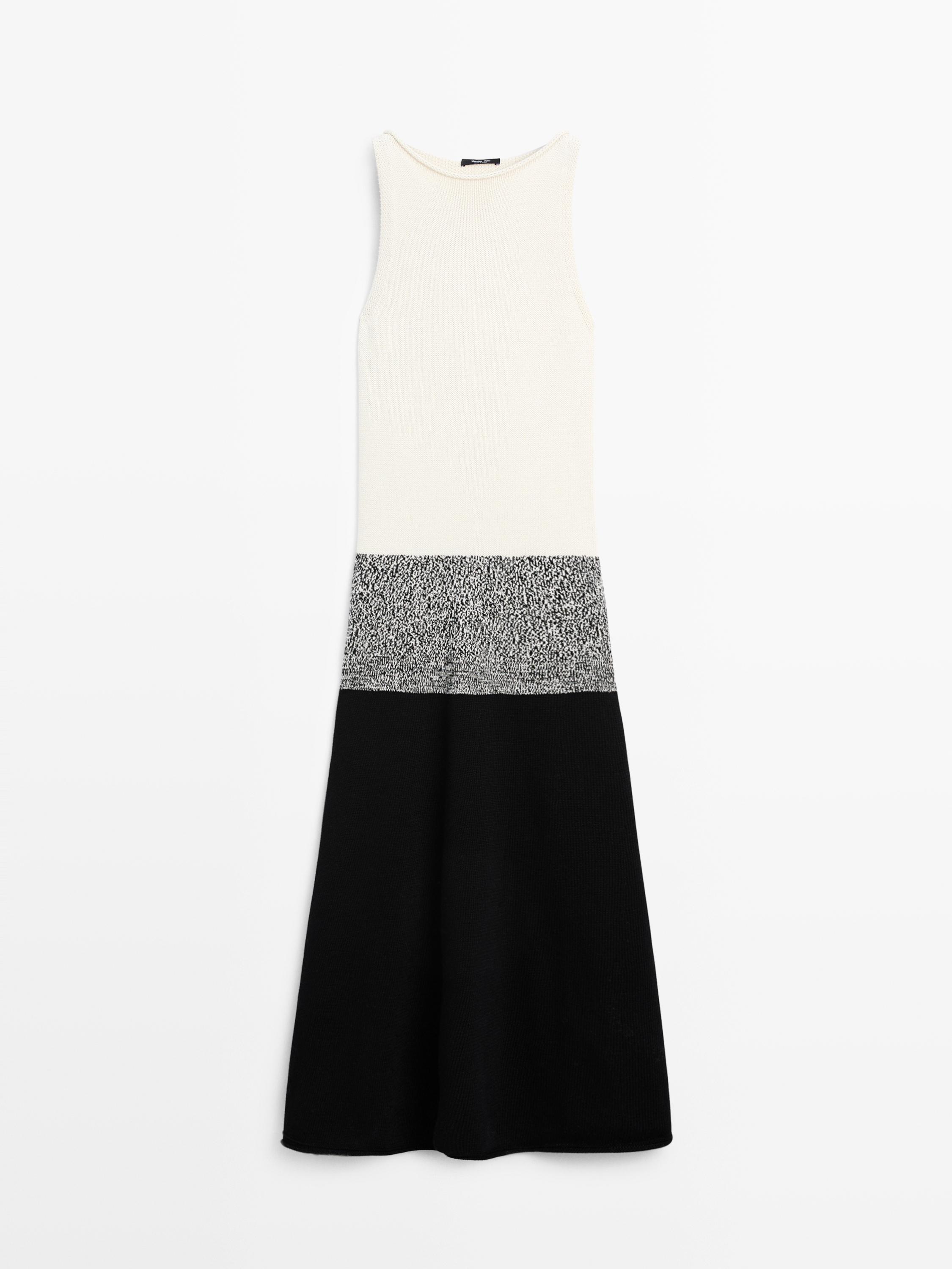 Contrast knit midi dress, 100% cotton