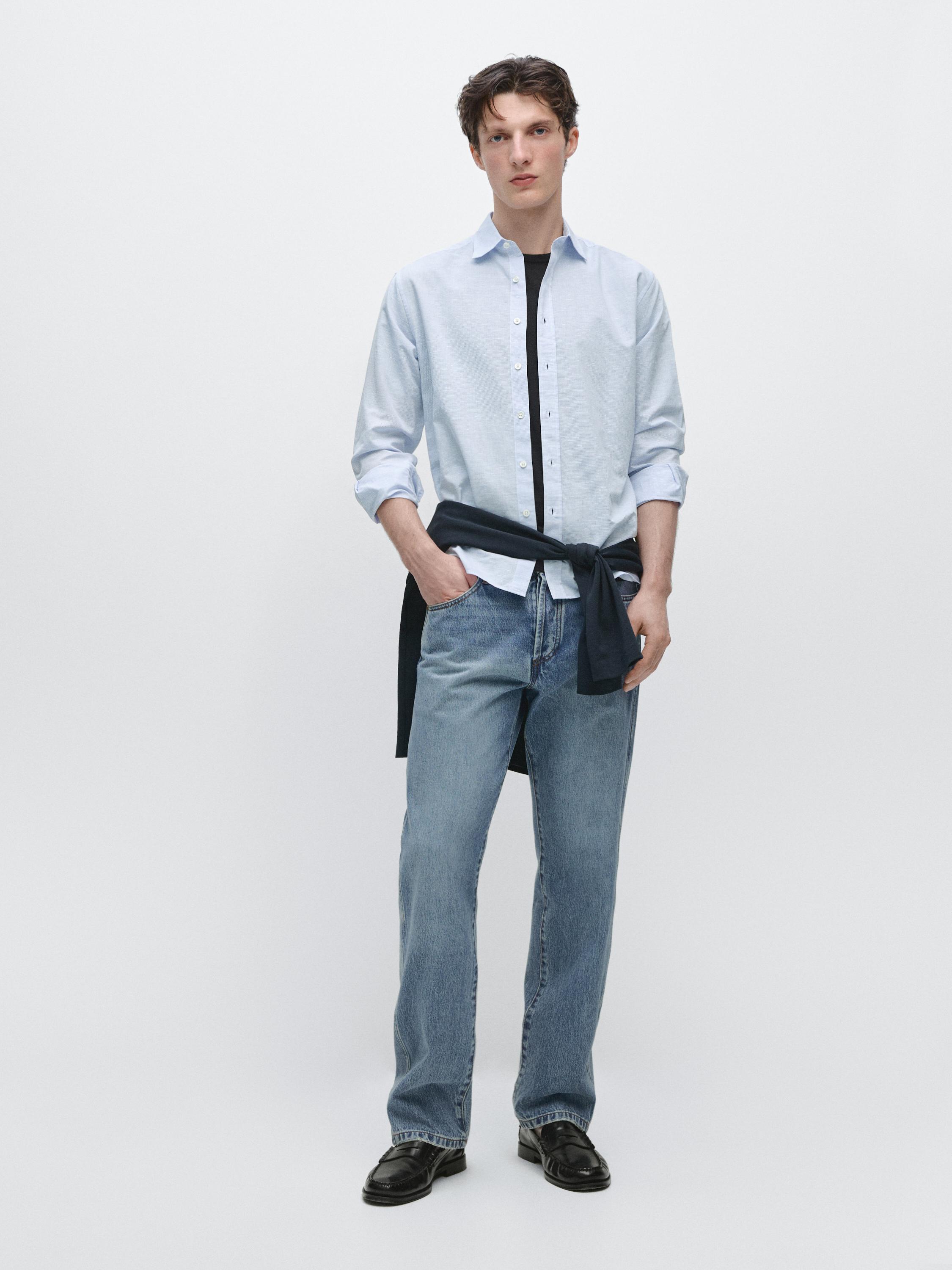 Regular fit linen blend shirt — SKY BLUE
