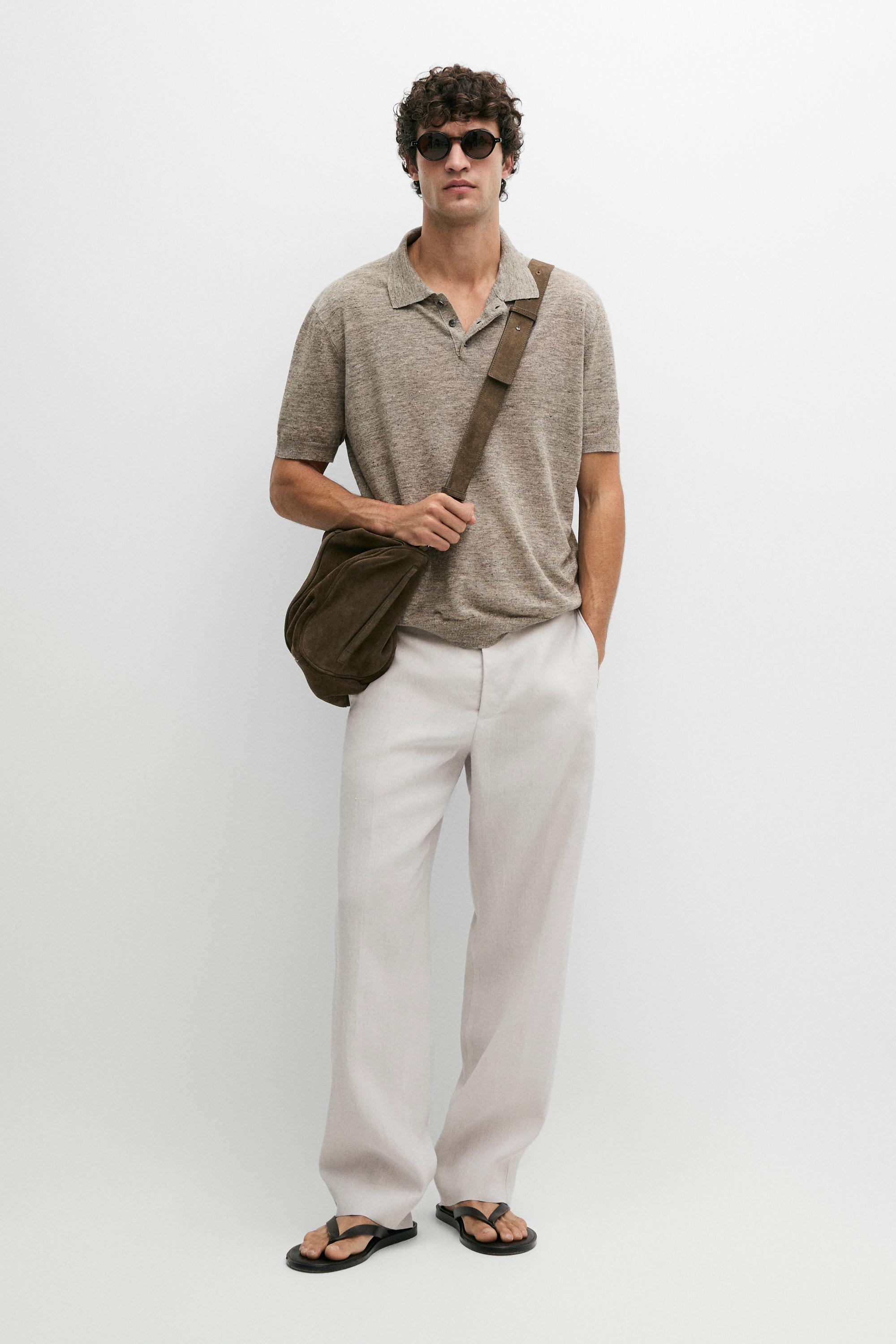 100% linen melange polo shirt — Beige